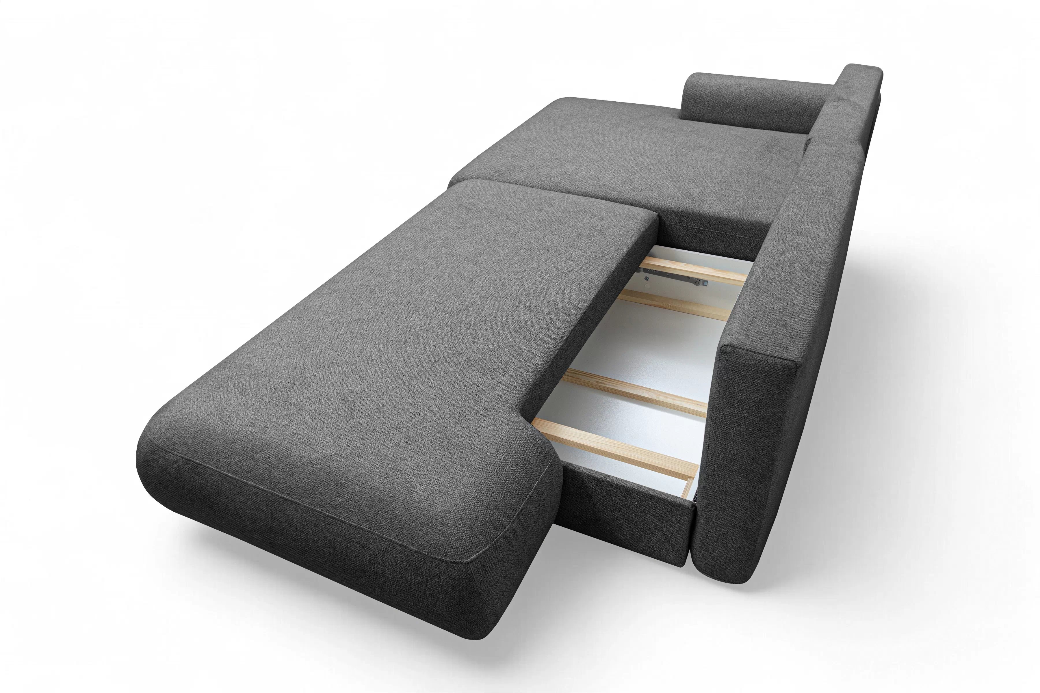 Rozkládací rohová sedací souprava Lotulis L II levá - tmavě šedá Blur 19 Rohová sedací souprava Lotulis L rozkládací levá - ciemno šedá Pletenina hydrofobowa Blur 19