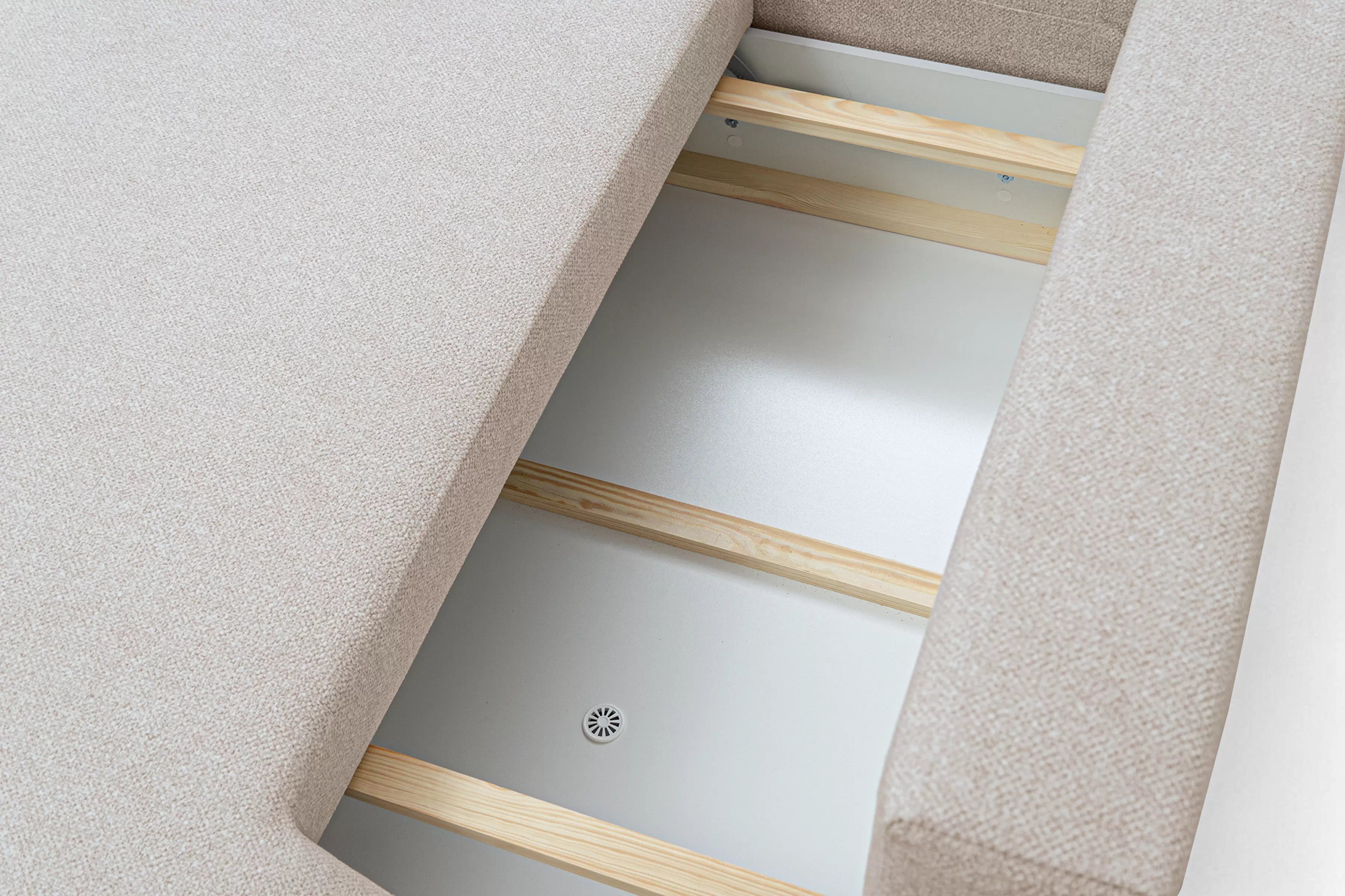 Rozkládací rohová sedací souprava Lotulis L II levá - krémová Blur 01 Rohová sedací souprava Lotulis L rozkládací levá - kremowa Pletenina hydrofobowa Blur 01 