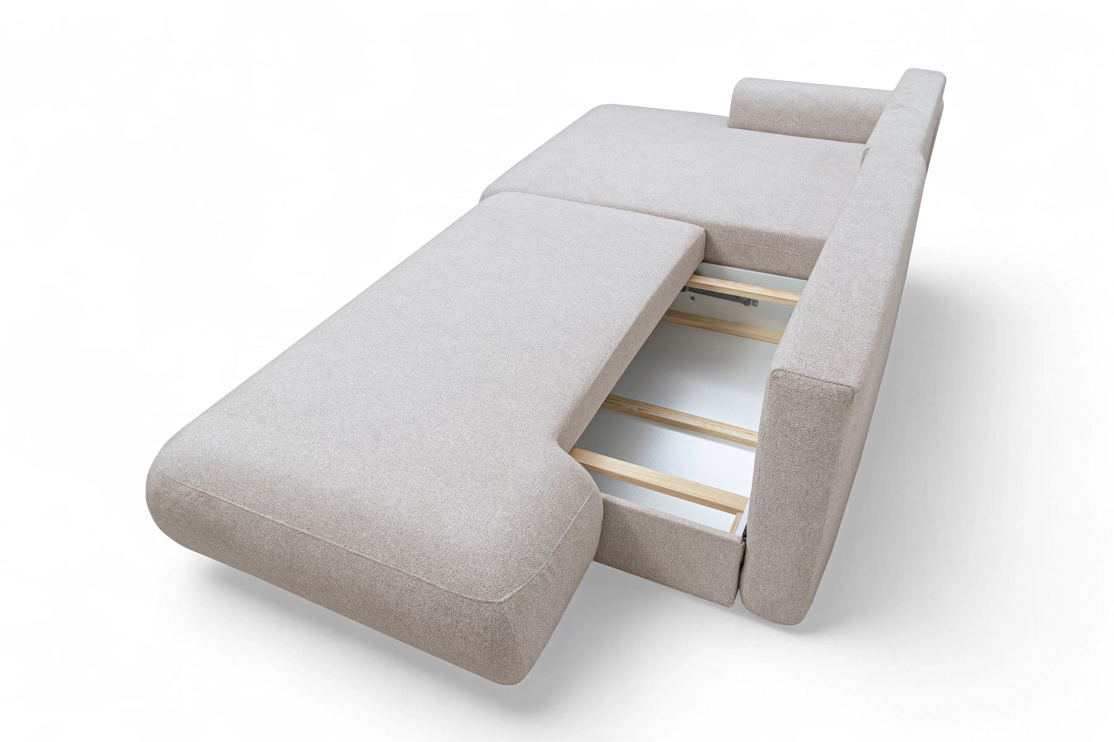 Rozkládací rohová sedací souprava Lotulis L II levá - krémová Blur 01 Rohová sedací souprava Lotulis L rozkládací levá - kremowa Pletenina hydrofobowa Blur 01 