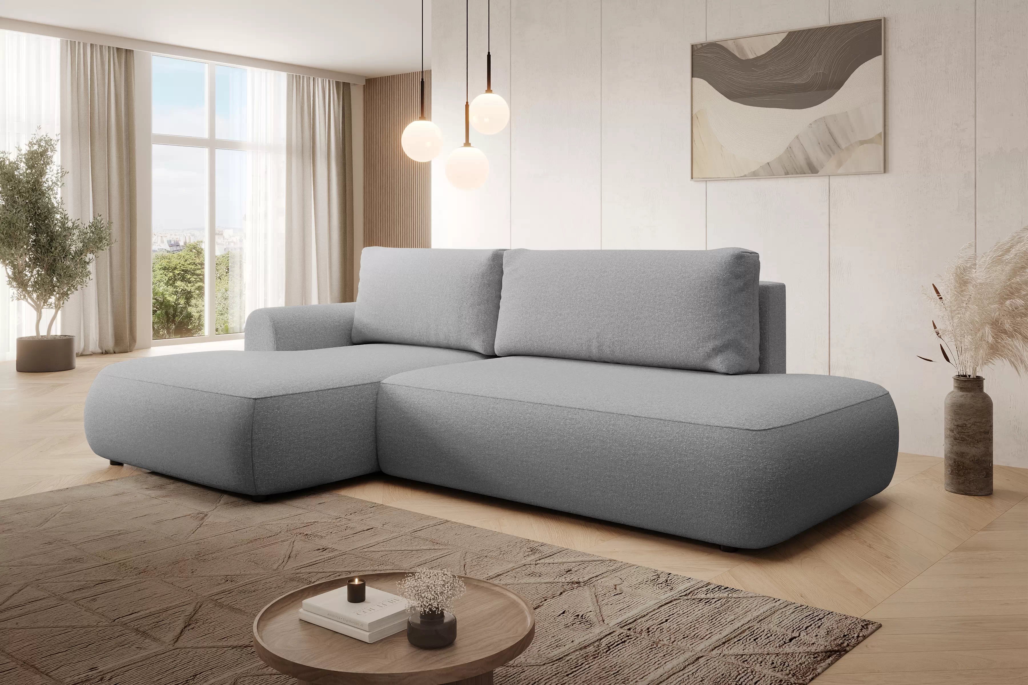 Rozkládací rohová sedací souprava Lotulis L II levá - šedá Blur 18 Rohová sedací souprava Lotulis L rozkládací levá - šedá Pletenina hydrofobowa Blur 18