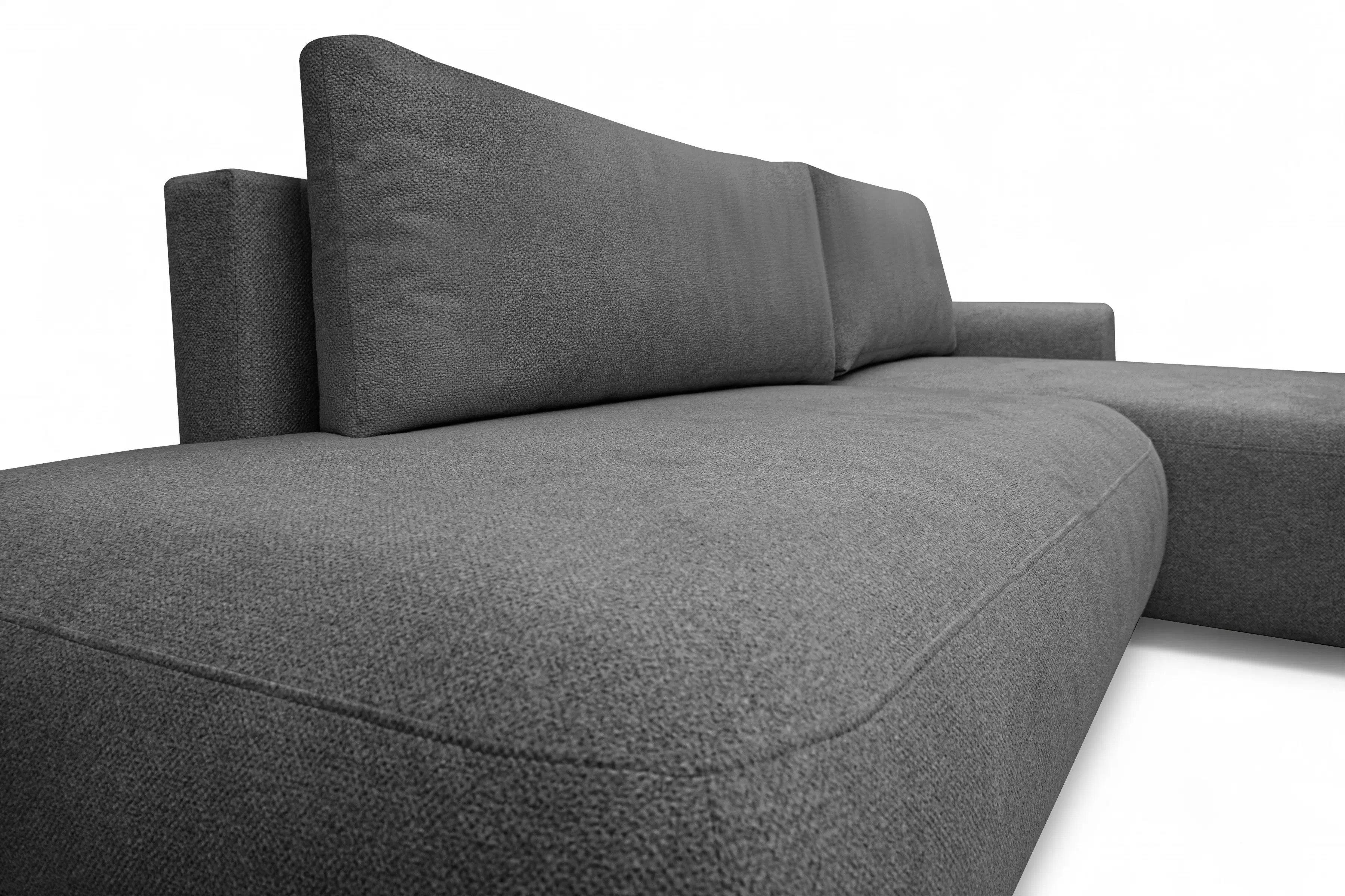 Rozkládací rohová sedací souprava Lotulis L II pravá - tmavě šedá Blur 19 Rohová sedací souprava Lotulis L rozkládací pravá - ciemno šedá Pletenina hydrofobowa Blur 19