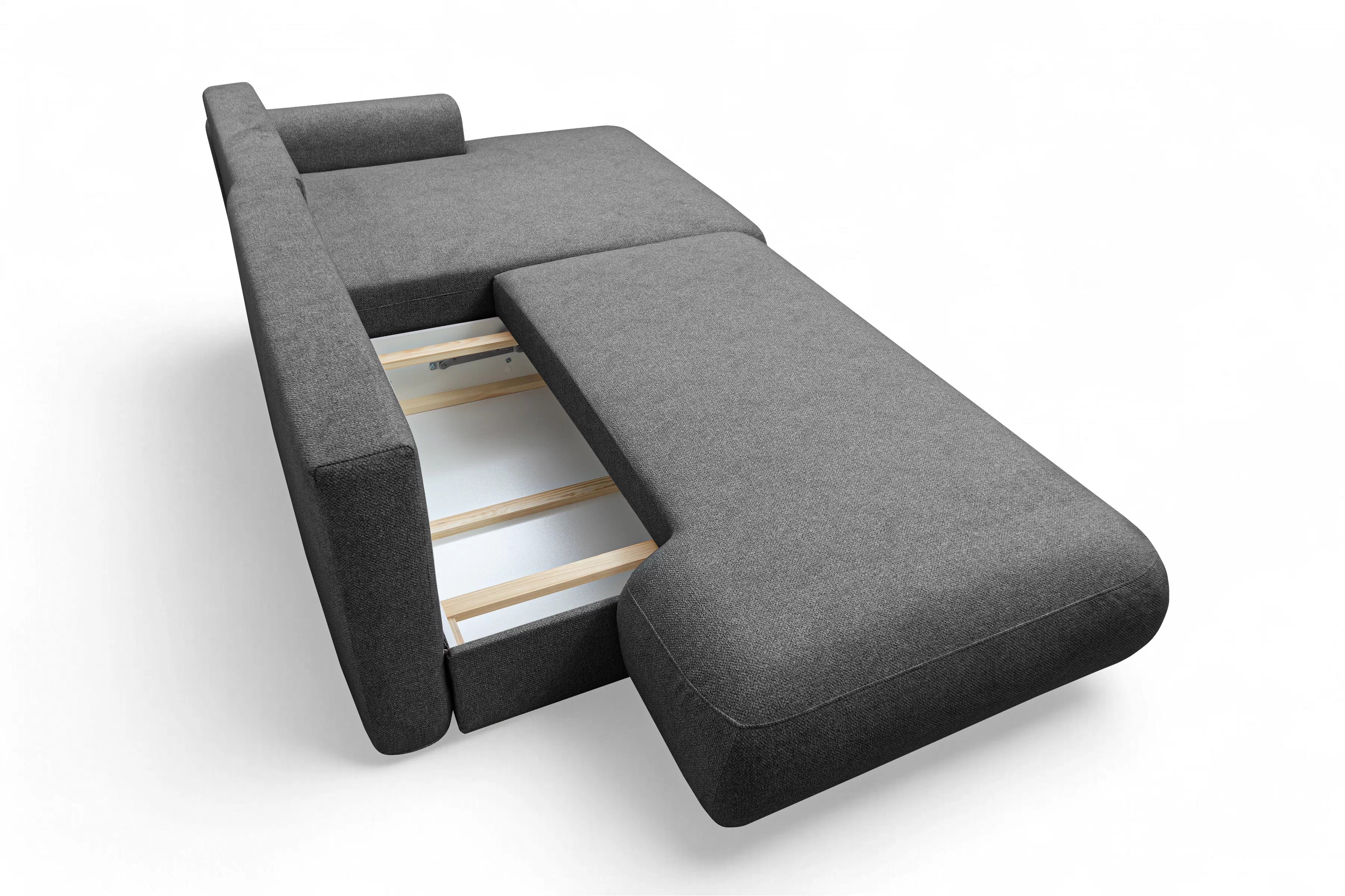 Rozkládací rohová sedací souprava Lotulis L II pravá - tmavě šedá Blur 19 Rohová sedací souprava Lotulis L rozkládací pravá - ciemno šedá Pletenina hydrofobowa Blur 19