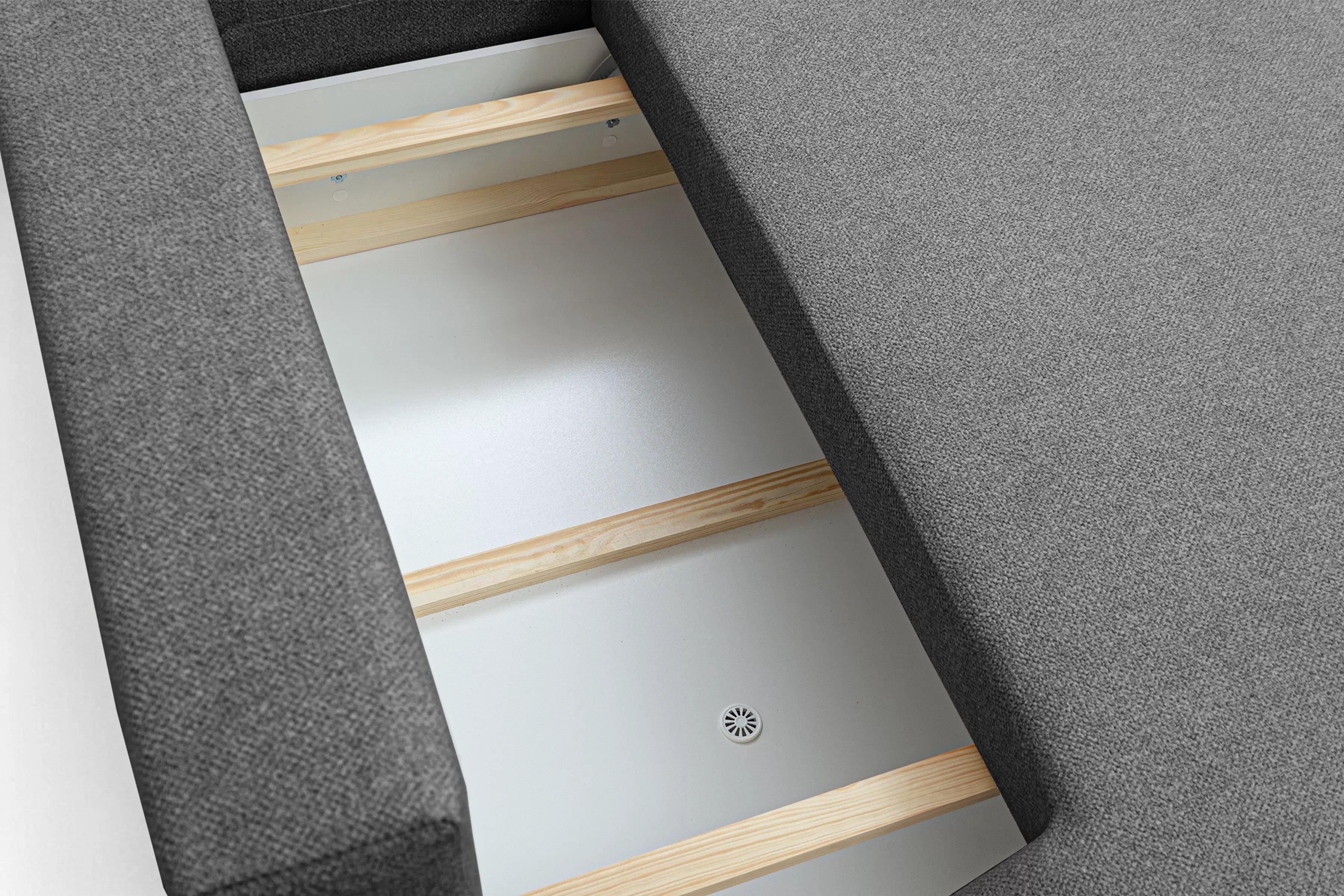 Rozkládací rohová sedací souprava Lotulis L II pravá - tmavě šedá Blur 19 Rohová sedací souprava Lotulis L rozkládací pravá - ciemno šedá Pletenina hydrofobowa Blur 19