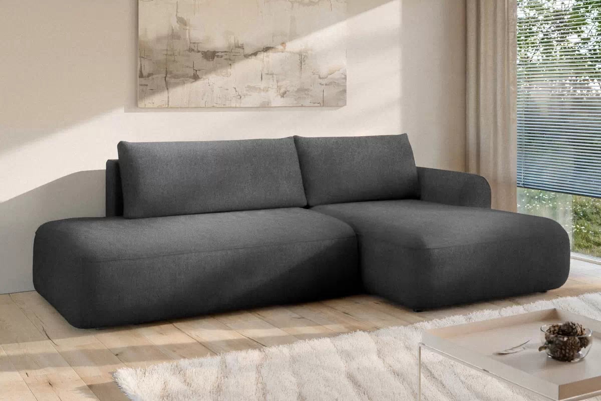 Rozkládací rohová sedací souprava Lotulis L II pravá - tmavě šedá Blur 19 Rohová sedací souprava Lotulis L rozkládací pravá - ciemno šedá Pletenina hydrofobowa Blur 19