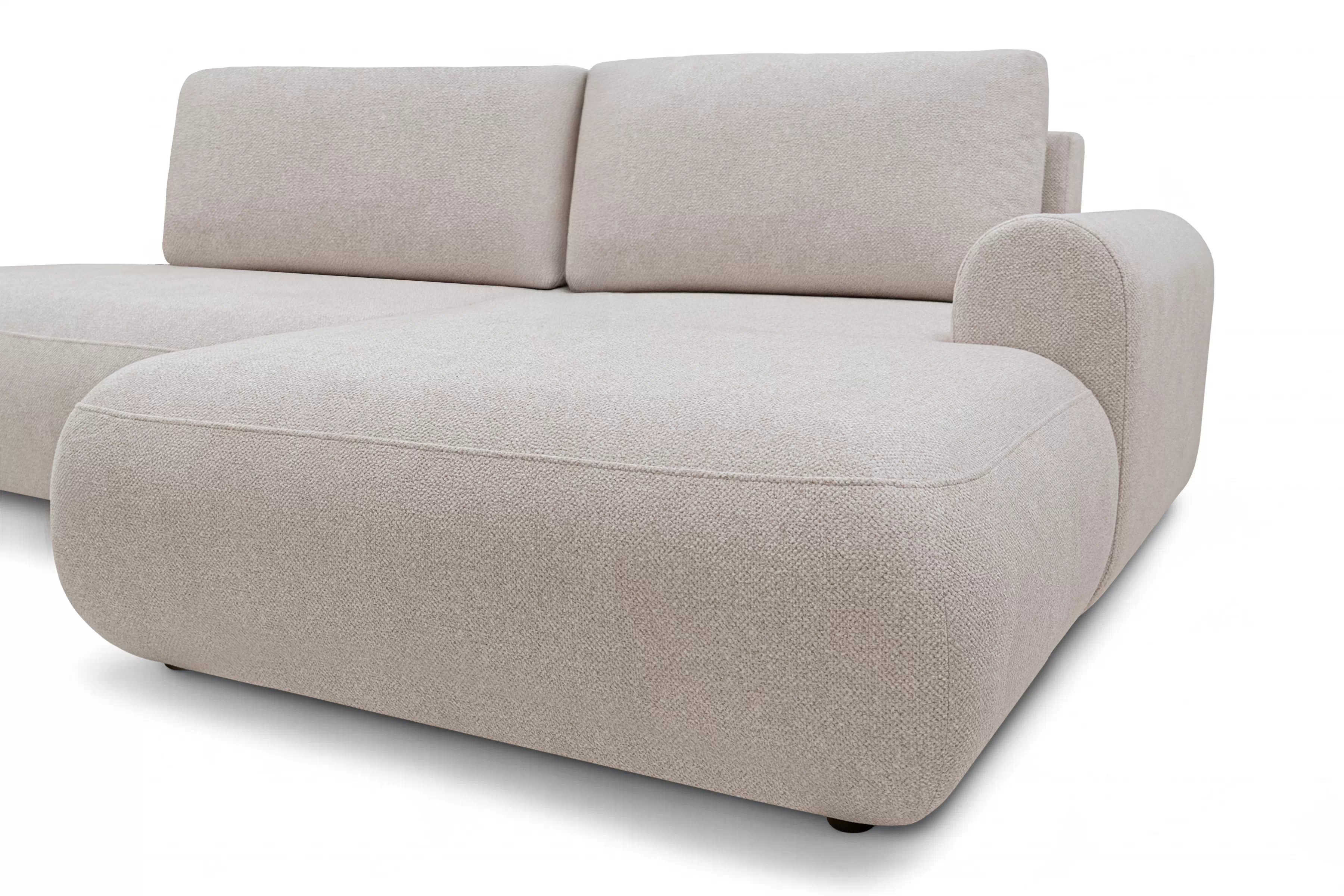 Rohová pohovka Lotulis L II s rozkladem pravostranná - krémová hydrofobní pletenina Blur 01 Rohová sedací souprava Lotulis L rozkládací pravá - kremowa Pletenina hydrofobowa Blur 01