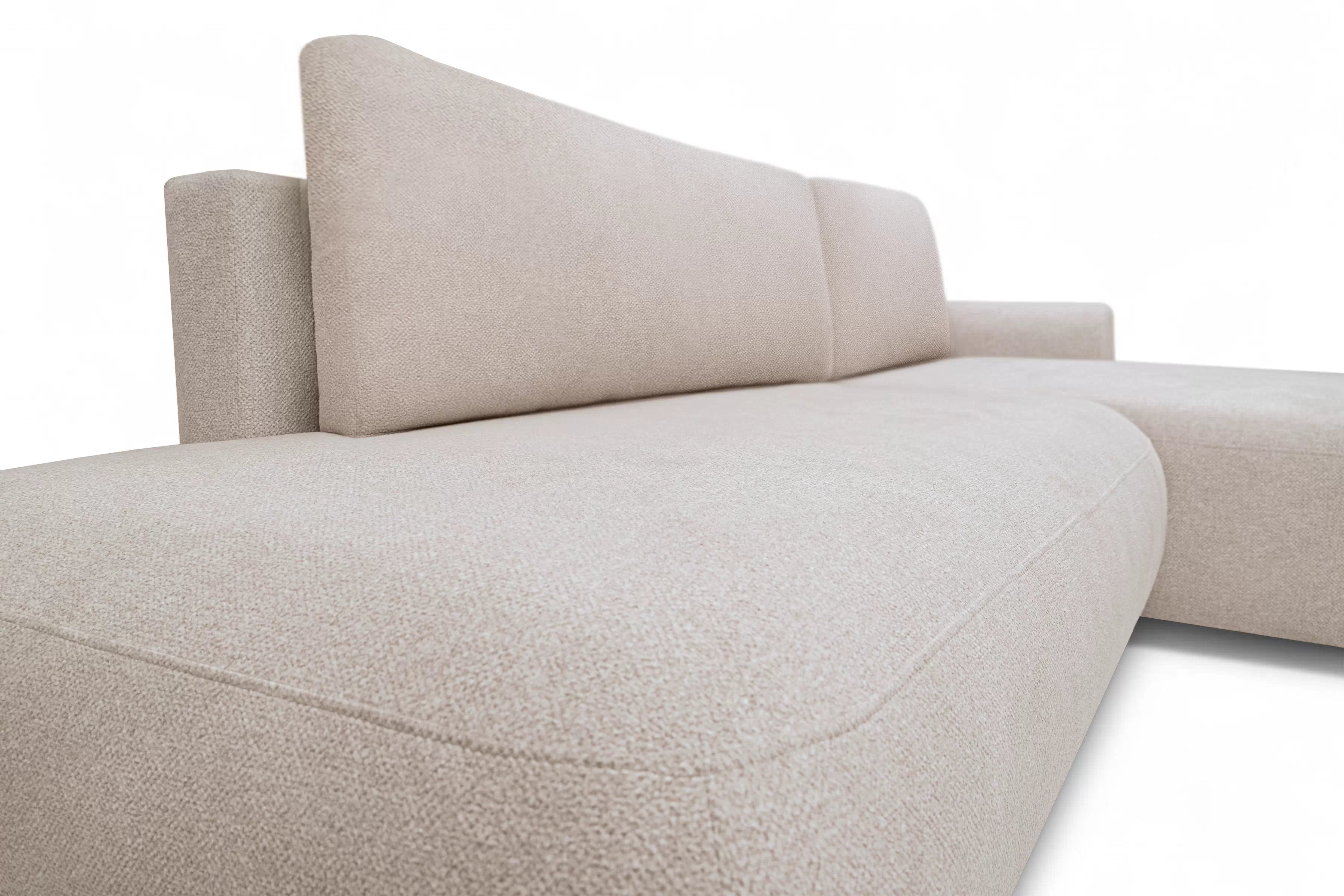 Rohová pohovka Lotulis L II s rozkladem pravostranná - krémová hydrofobní pletenina Blur 01 Rohová sedací souprava Lotulis L rozkládací pravá - kremowa Pletenina hydrofobowa Blur 01