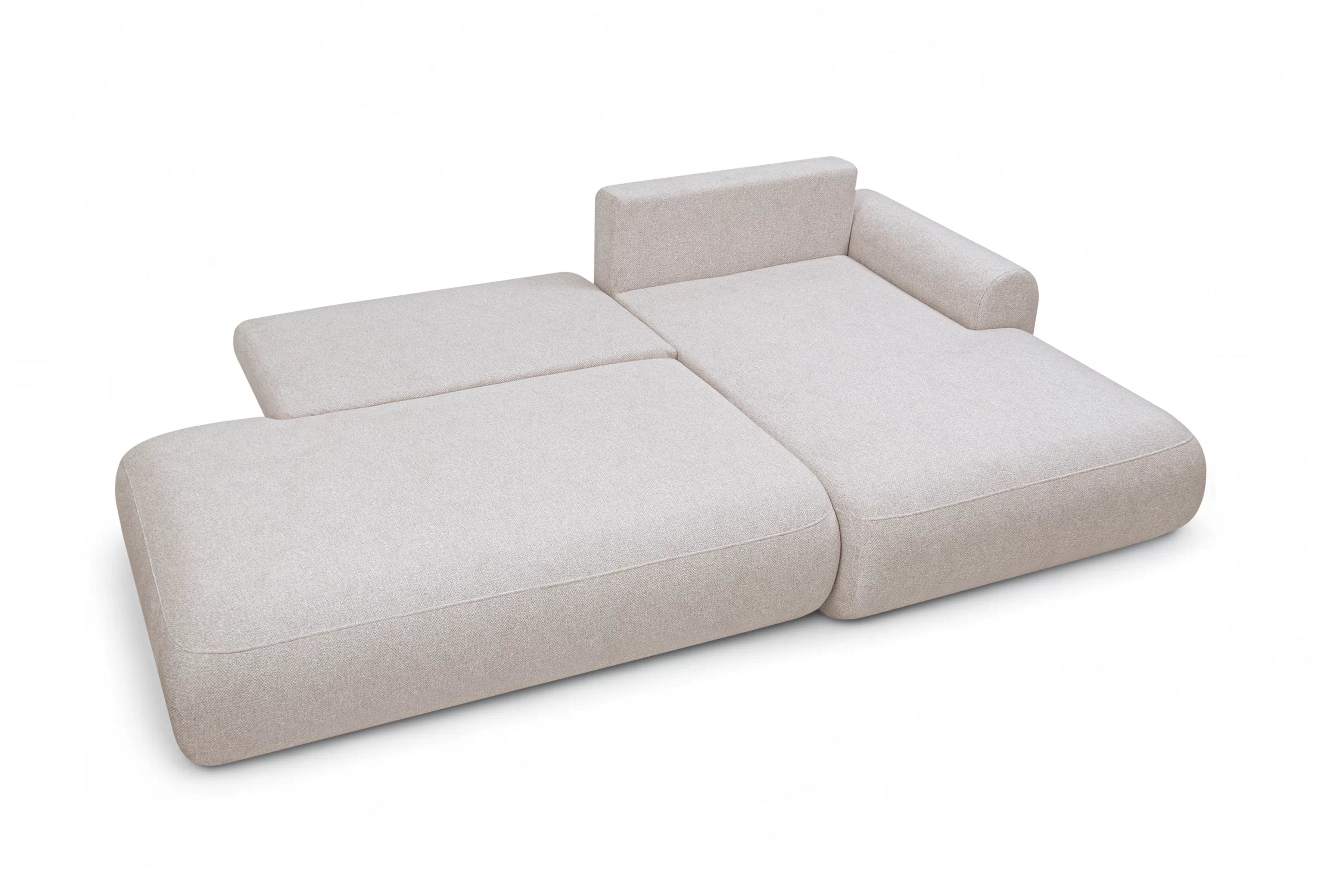 Rohová pohovka Lotulis L II s rozkladem pravostranná - krémová hydrofobní pletenina Blur 01 Rohová sedací souprava Lotulis L rozkládací pravá - kremowa Pletenina hydrofobowa Blur 01