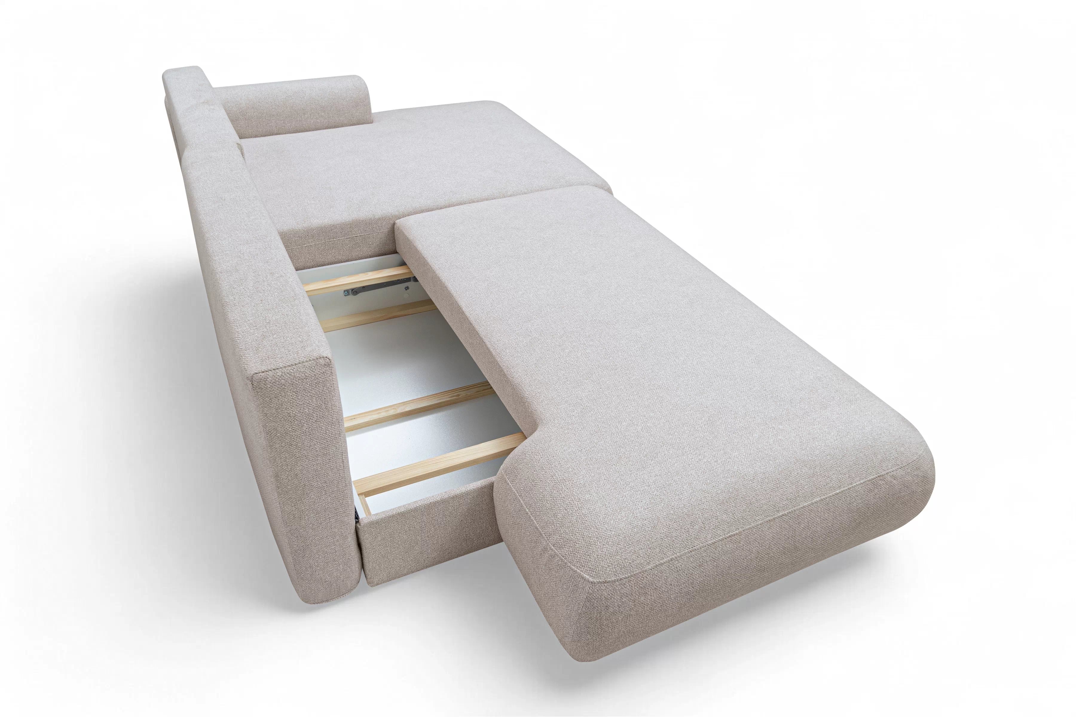 Rohová pohovka Lotulis L II s rozkladem pravostranná - krémová hydrofobní pletenina Blur 01 Rohová sedací souprava Lotulis L rozkládací pravá - kremowa Pletenina hydrofobowa Blur 01