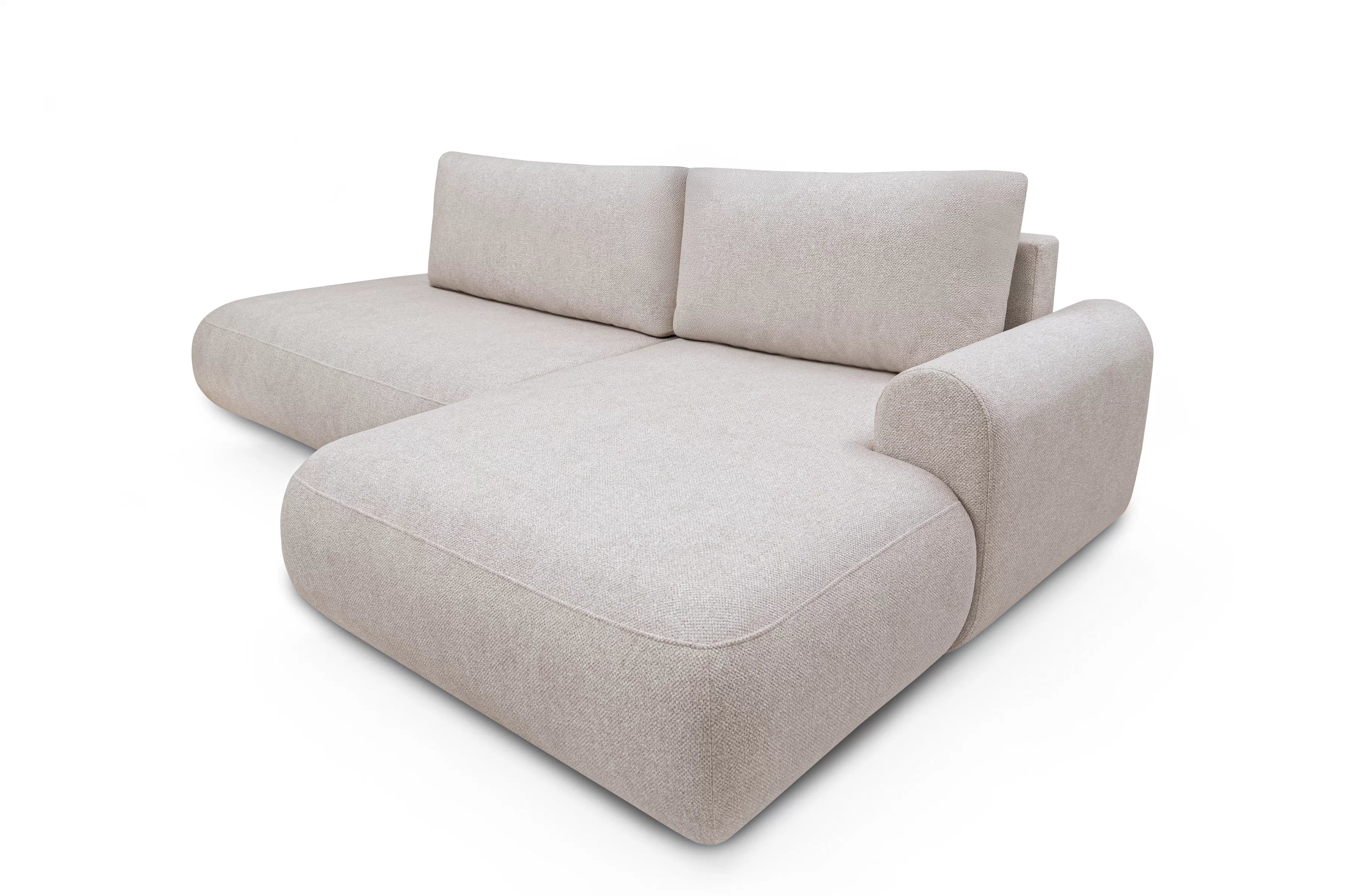 Rohová pohovka Lotulis L II s rozkladem pravostranná - krémová hydrofobní pletenina Blur 01 Rohová sedací souprava Lotulis L rozkládací pravá - kremowa Pletenina hydrofobowa Blur 01