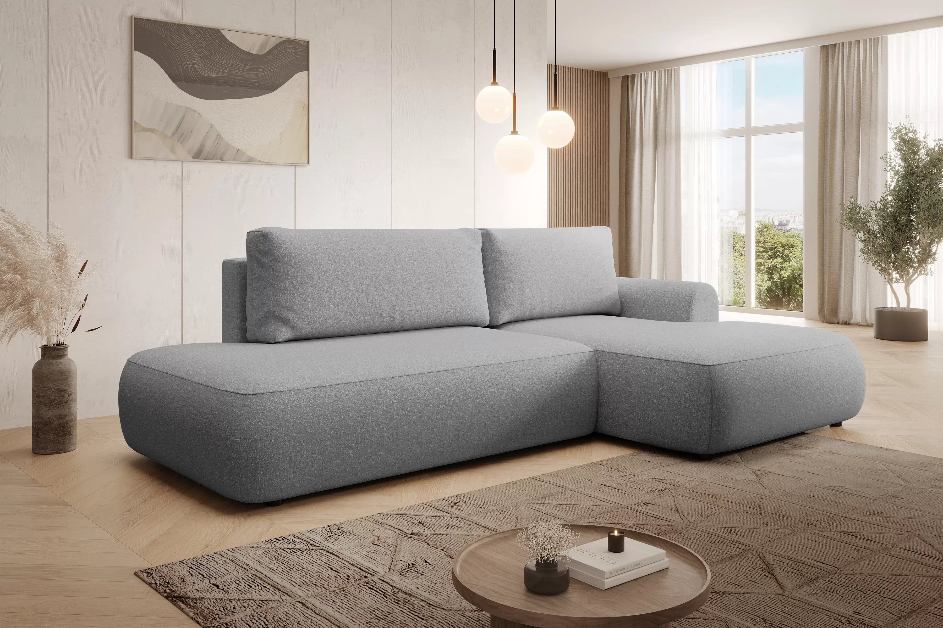 Rozkládací rohová sedací souprava Lotulis L II pravá - šedá Blur 18 Rohová sedací souprava Lotulis L rozkládací pravá - šedá Pletenina hydrofobowa Blur 18