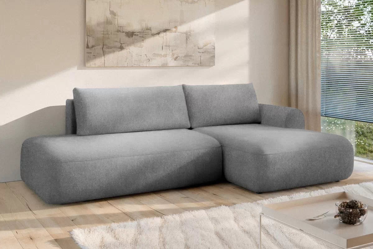 Rozkládací rohová sedací souprava Lotulis L II pravá - šedá Blur 18 Rohová sedací souprava Lotulis L rozkládací pravá - šedá Pletenina hydrofobowa Blur 18