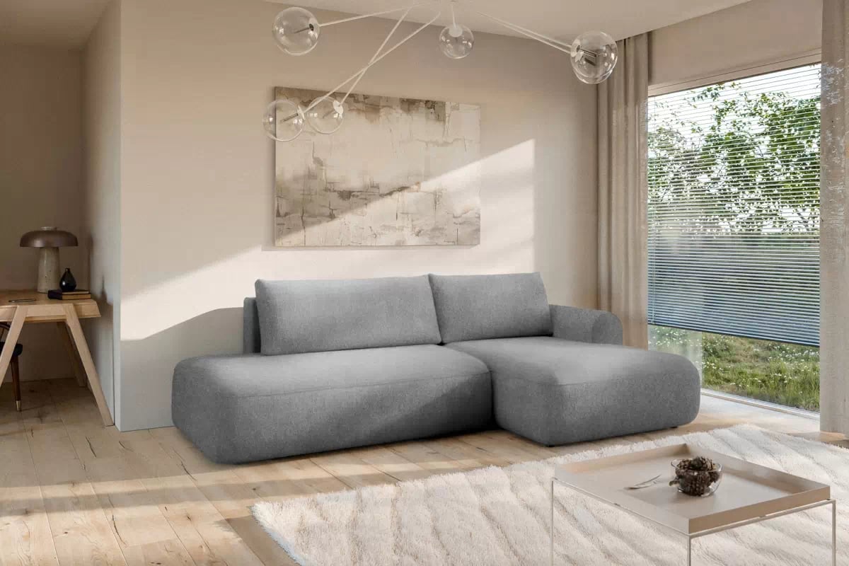 Rozkládací rohová sedací souprava Lotulis L II pravá - šedá Blur 18 Rohová sedací souprava Lotulis L rozkládací pravá - šedá Pletenina hydrofobowa Blur 18