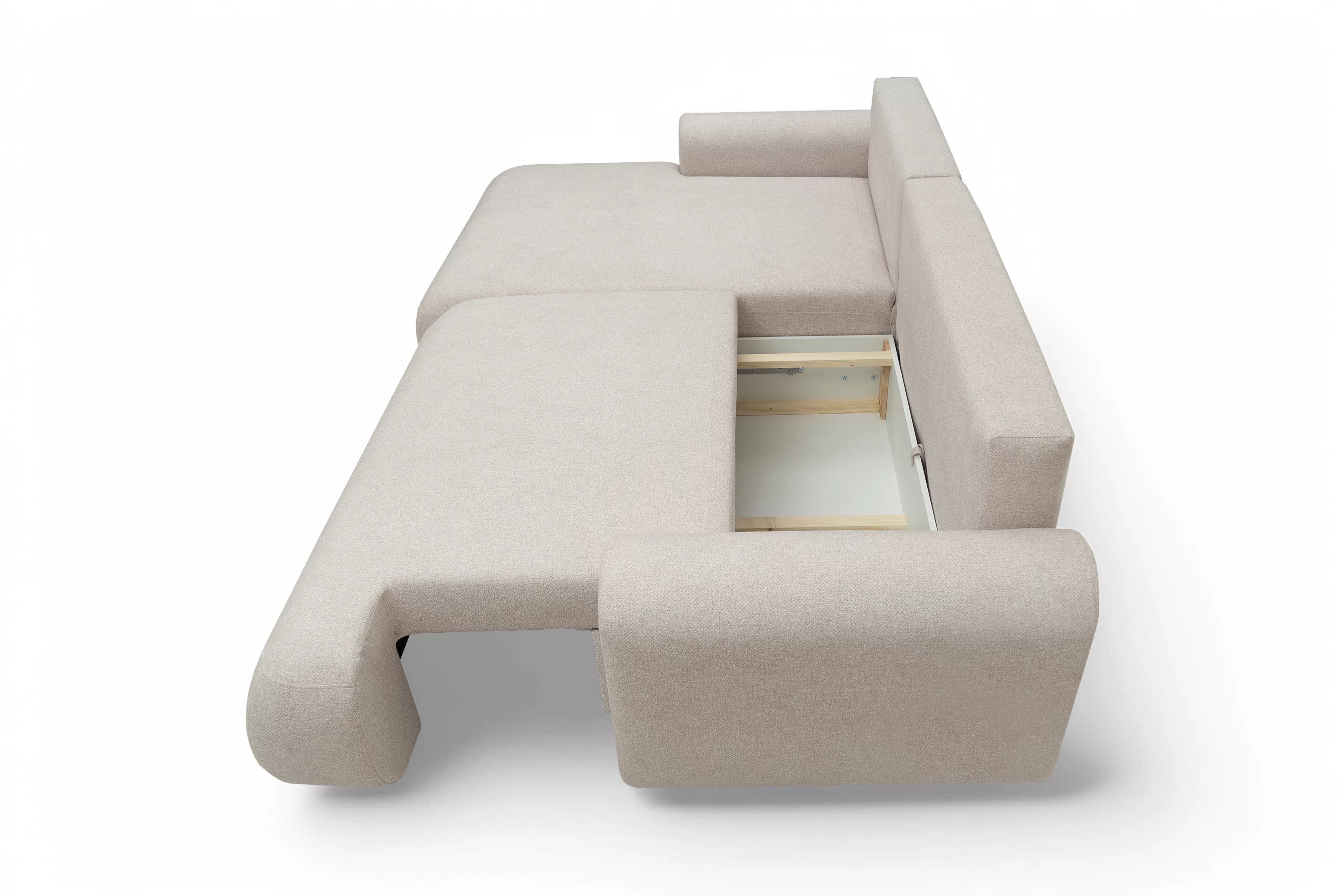 Rohová sedačka Lotulis Mini s rozkladom ľavostranná - krémová hydrofóbna látka Blur 01 Rohová sedacia súprava Lotulis Mini s funkciou spánku Ľavá strana - kremowa dzianina hydrofobowa Blur 01 