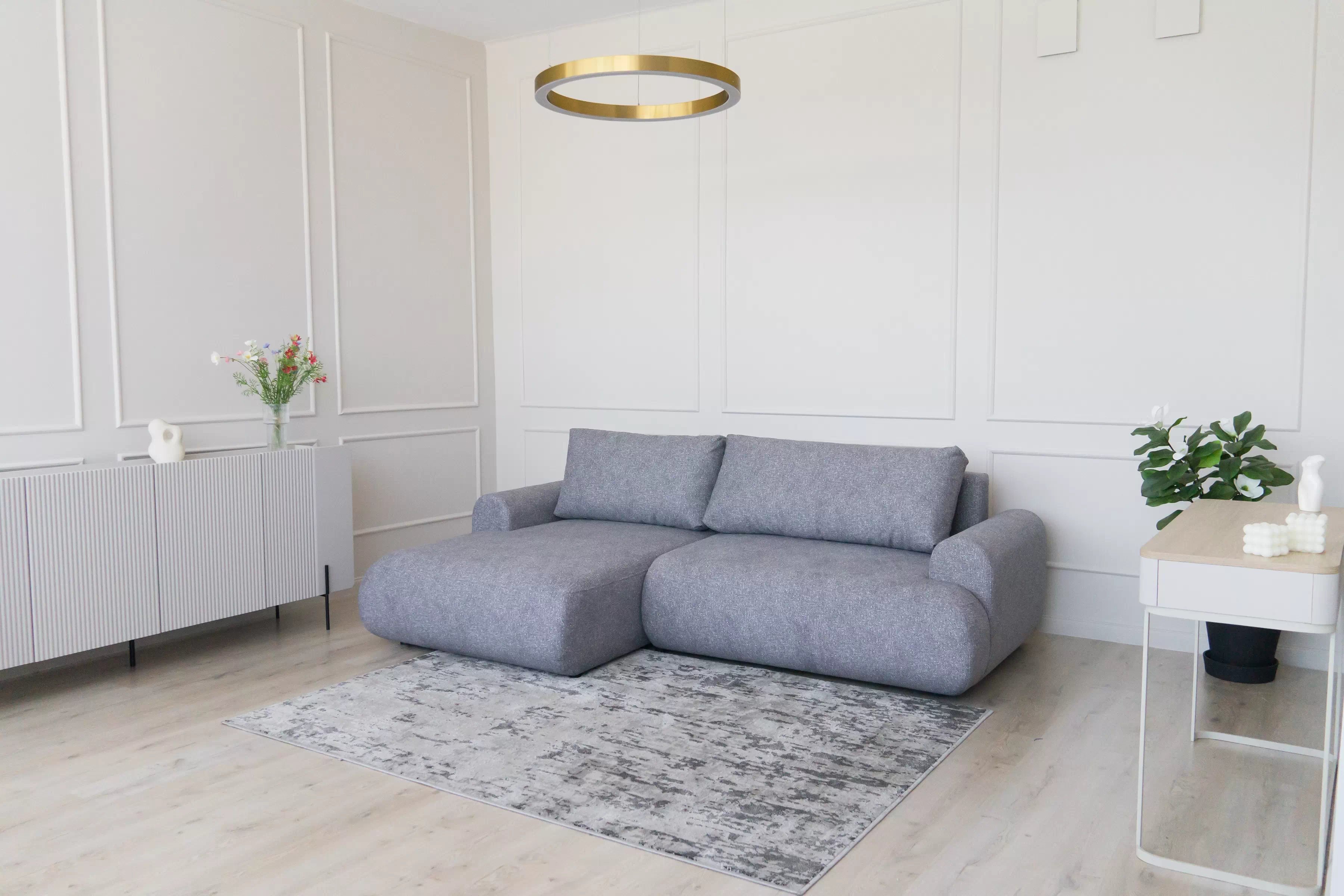 Rozkládací rohová sedací souprava Lotulis Mini levá - šedá Blur 18 Rohová sedací souprava Lotulis Mini rozkládací levá - šedá Pletenina hydrofobowa Blur 18 