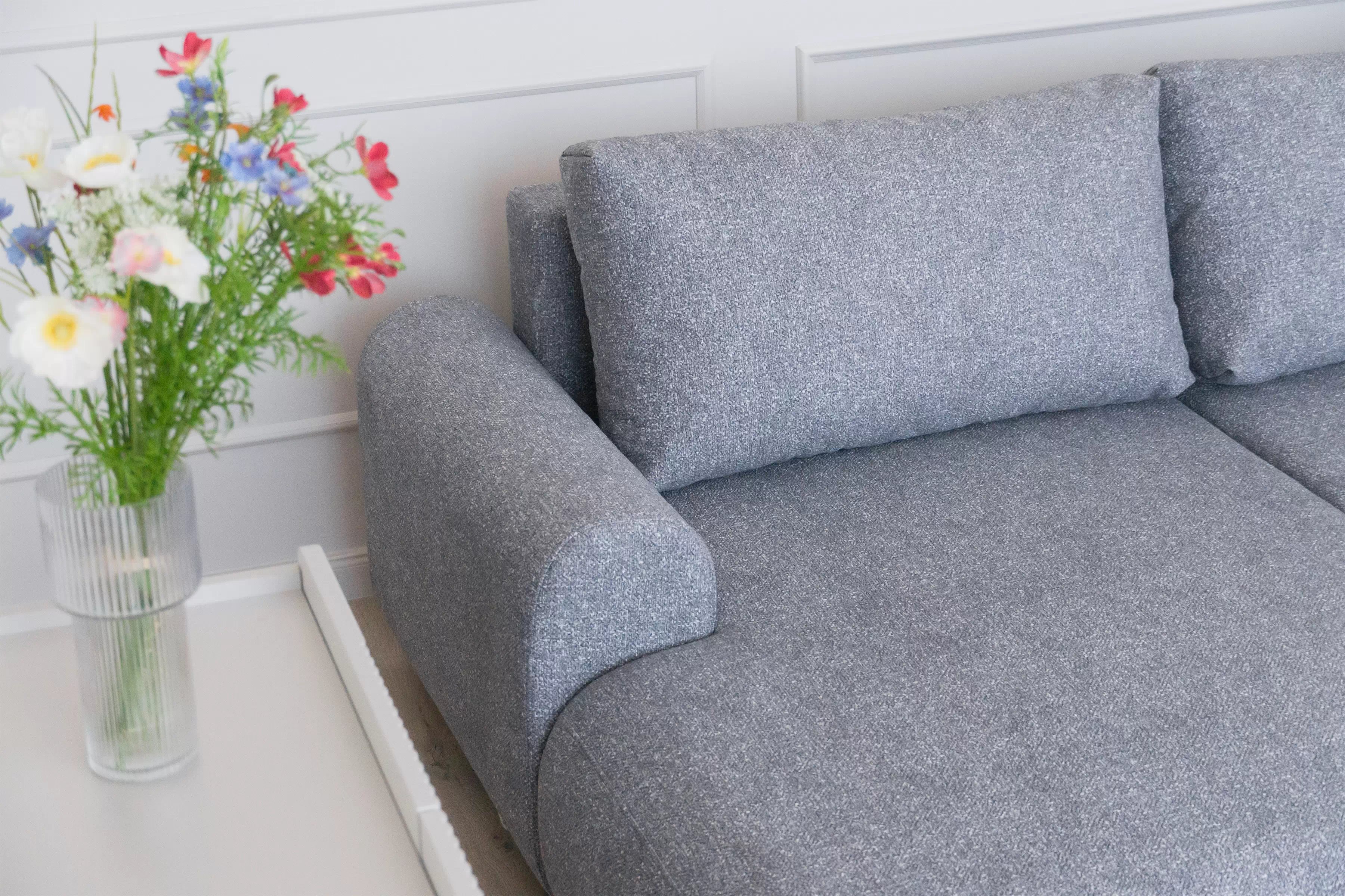 Rozkládací rohová sedací souprava Lotulis Mini levá - šedá Blur 18 Rohová sedací souprava Lotulis Mini rozkládací levá - šedá Pletenina hydrofobowa Blur 18 