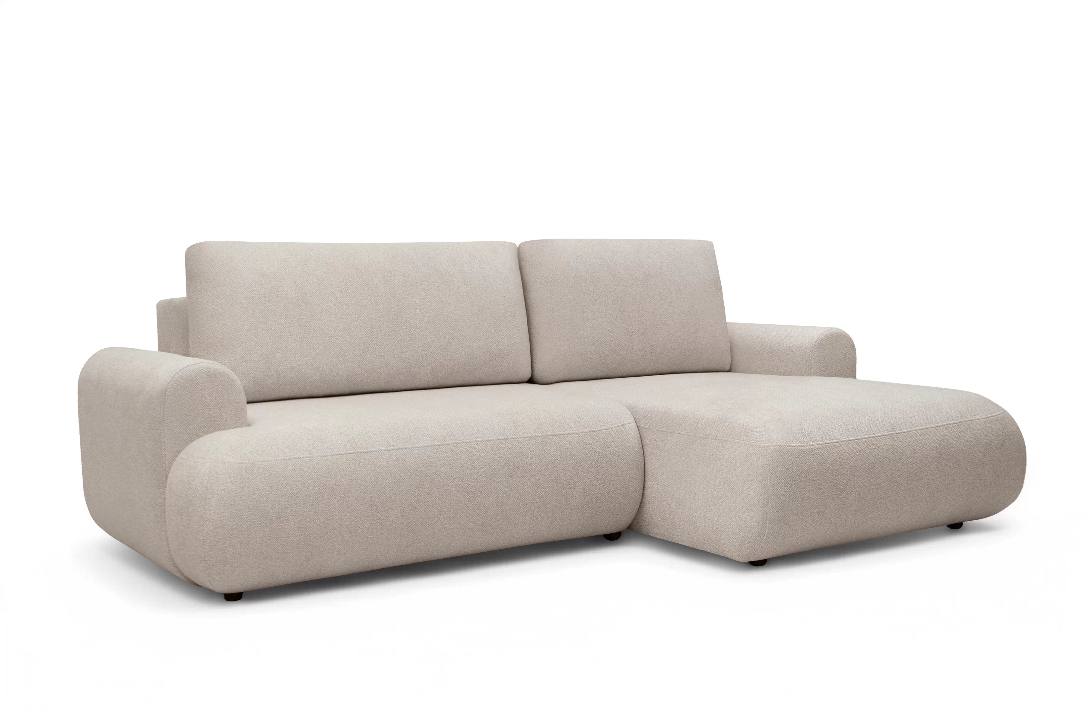 Rohová pohovka Lotulis Mini s rozkladem pravostranná - krémová hydrofobní tkanina Blur 01 Rohová sedací souprava Lotulis Mini rozkládací pravá - kremowa Pletenina hydrofobowa Blur 01