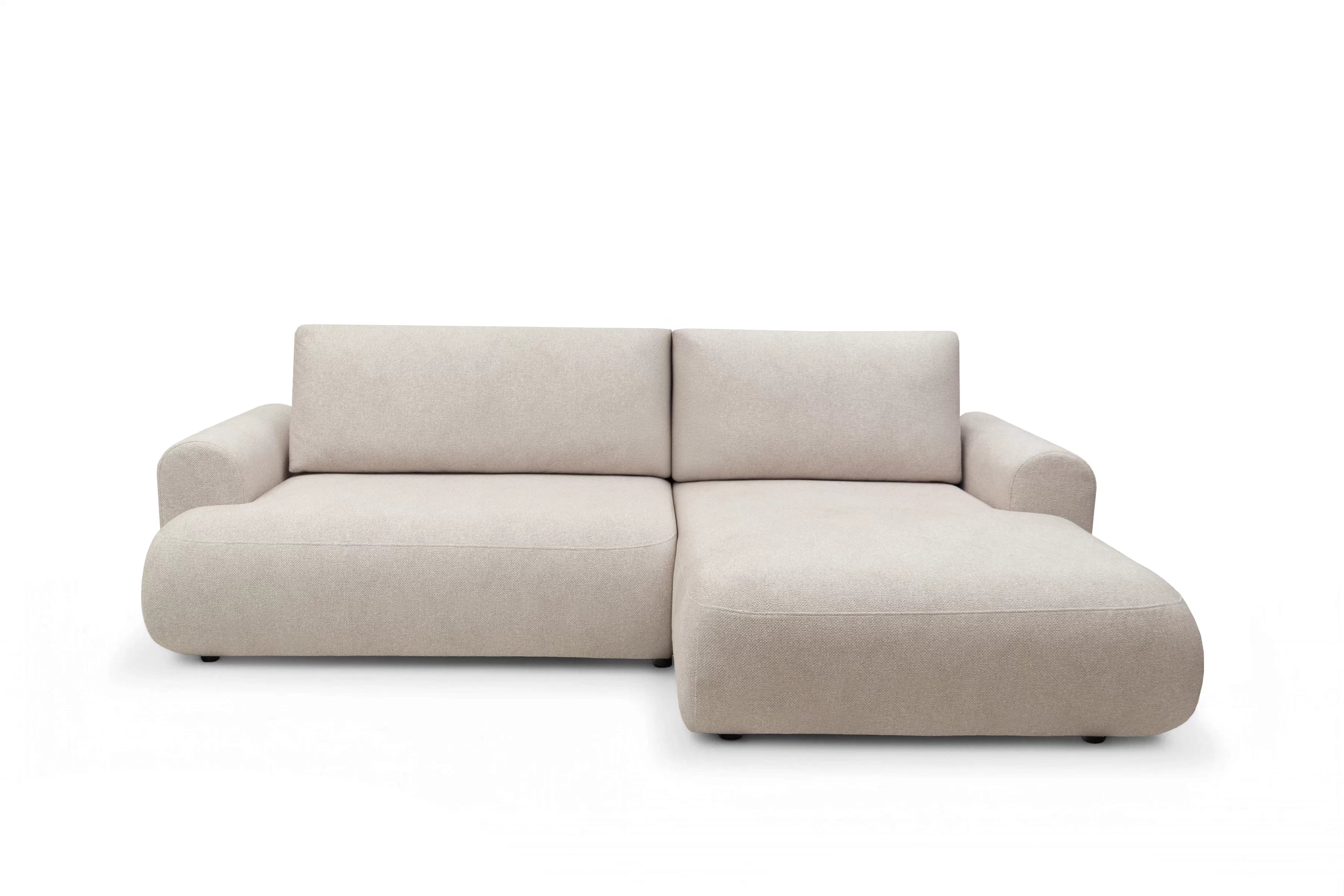 Rohová pohovka Lotulis Mini s rozkladem pravostranná - krémová hydrofobní tkanina Blur 01 Rohová sedací souprava Lotulis Mini rozkládací pravá - kremowa Pletenina hydrofobowa Blur 01