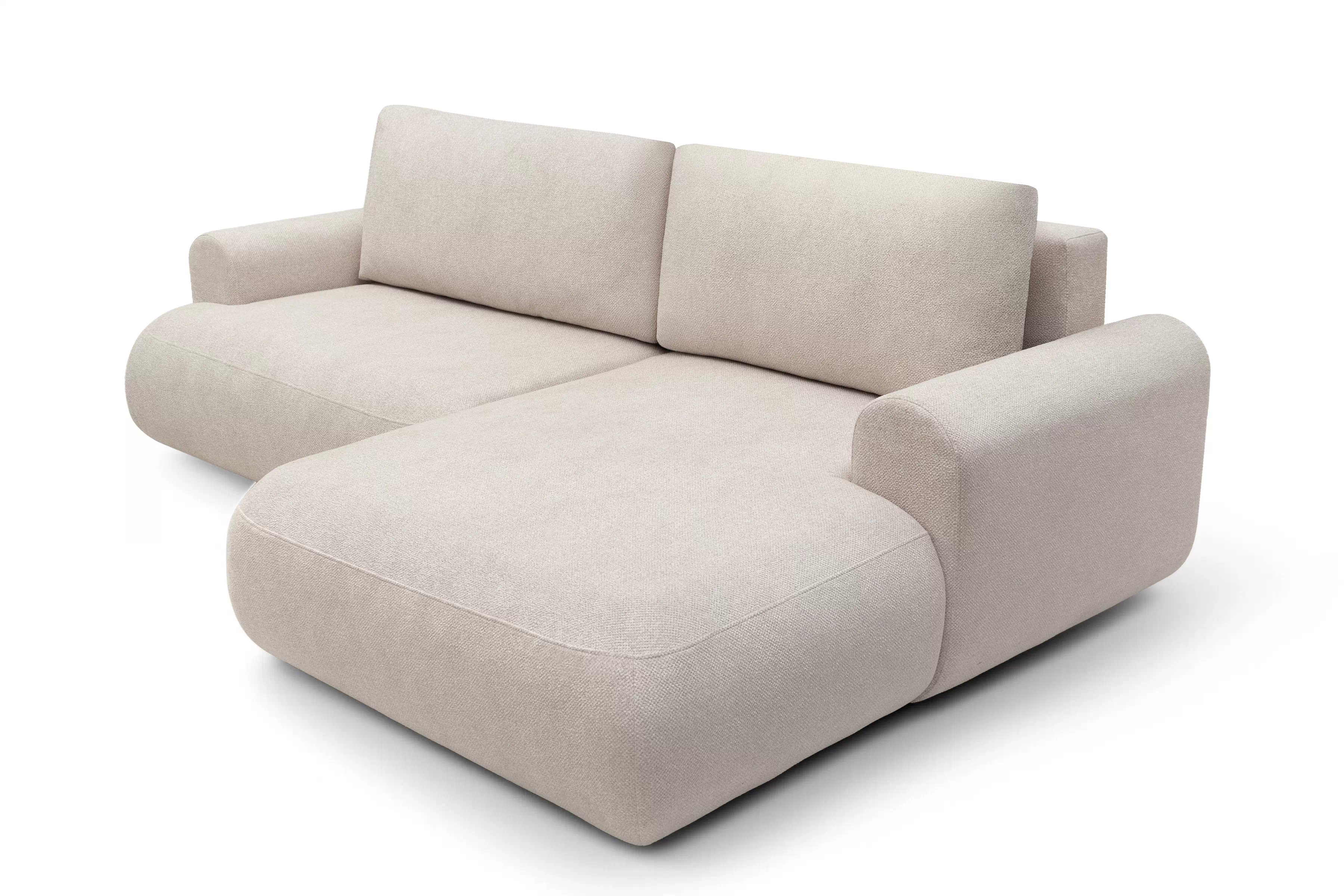 Rohová pohovka Lotulis Mini s rozkladem pravostranná - krémová hydrofobní tkanina Blur 01 Rohová sedací souprava Lotulis Mini rozkládací pravá - kremowa Pletenina hydrofobowa Blur 01