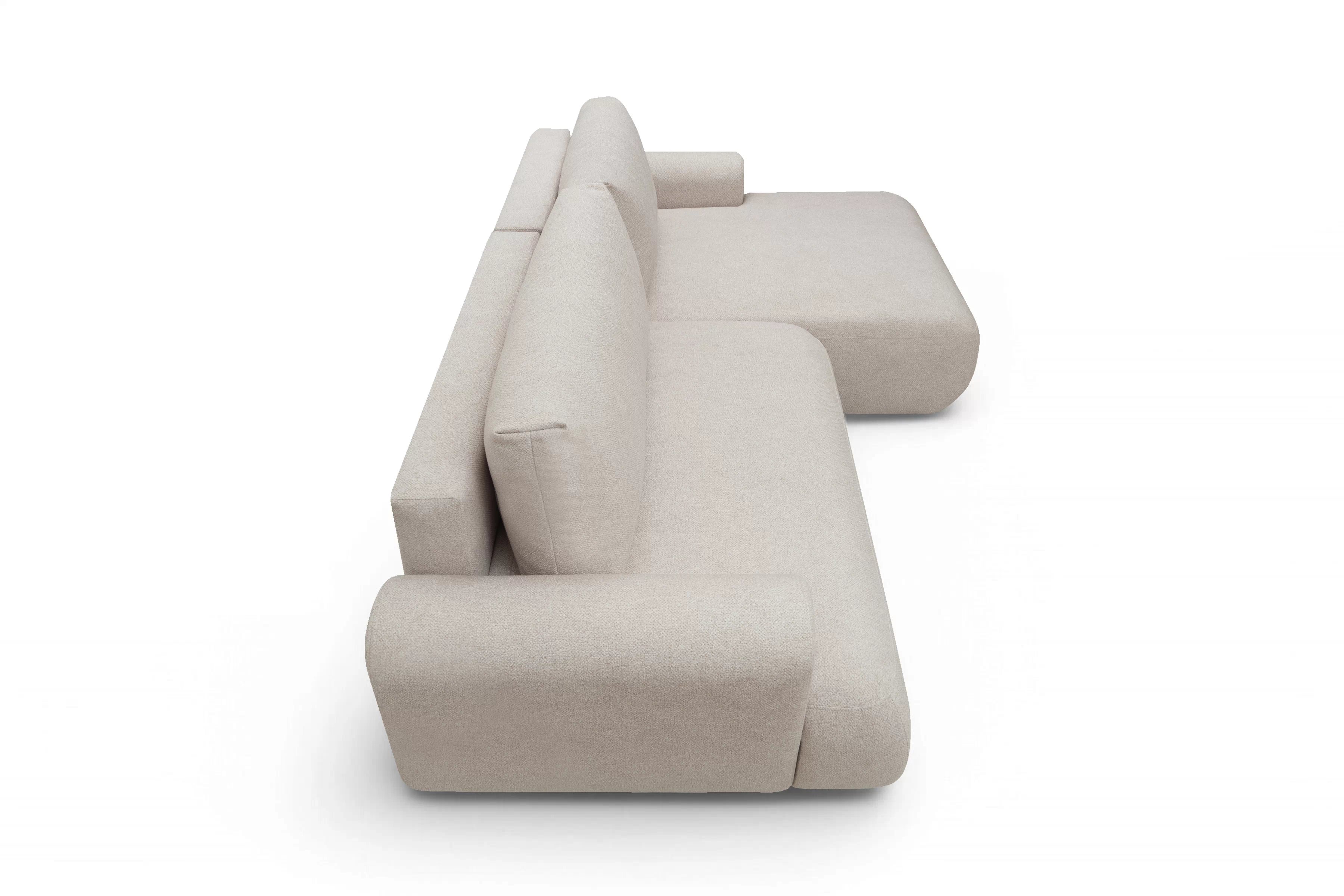 Rohová pohovka Lotulis Mini s rozkladem pravostranná - krémová hydrofobní tkanina Blur 01 Rohová sedací souprava Lotulis Mini rozkládací pravá - kremowa Pletenina hydrofobowa Blur 01