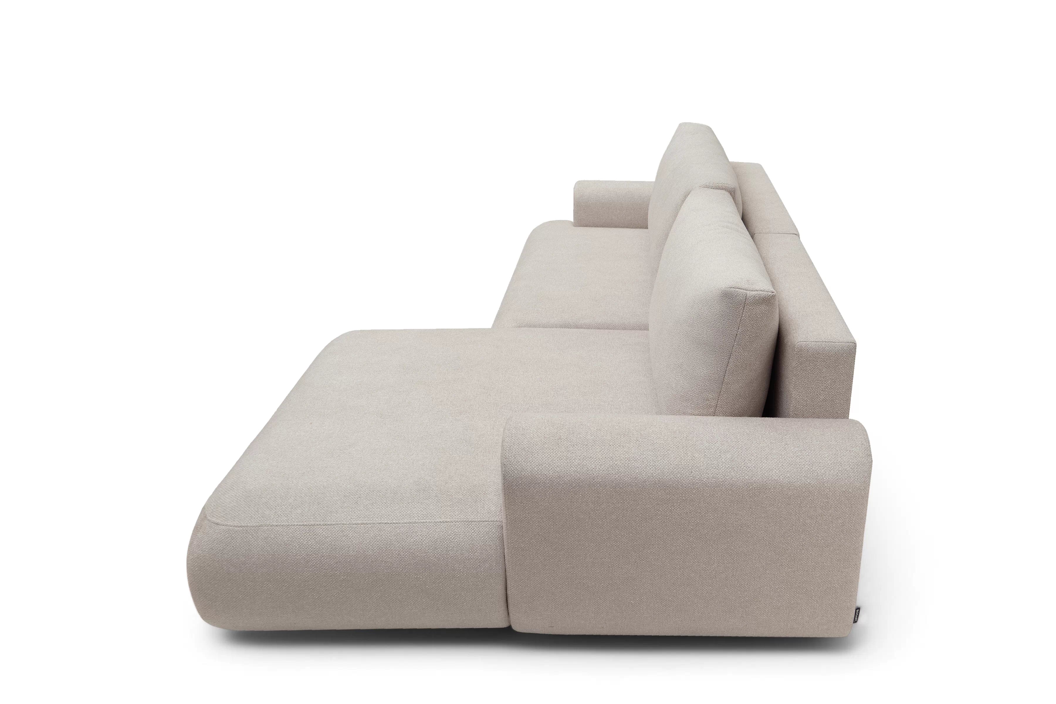 Rohová pohovka Lotulis Mini s rozkladem pravostranná - krémová hydrofobní tkanina Blur 01 Rohová sedací souprava Lotulis Mini rozkládací pravá - kremowa Pletenina hydrofobowa Blur 01