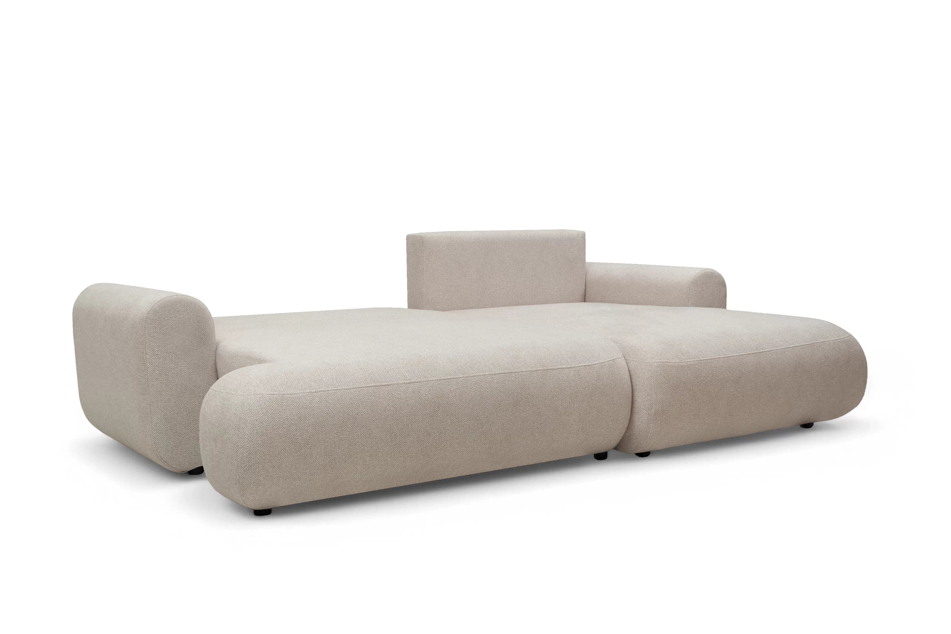 Rohová pohovka Lotulis Mini s rozkladem pravostranná - krémová hydrofobní tkanina Blur 01 Rohová sedací souprava Lotulis Mini rozkládací pravá - kremowa Pletenina hydrofobowa Blur 01