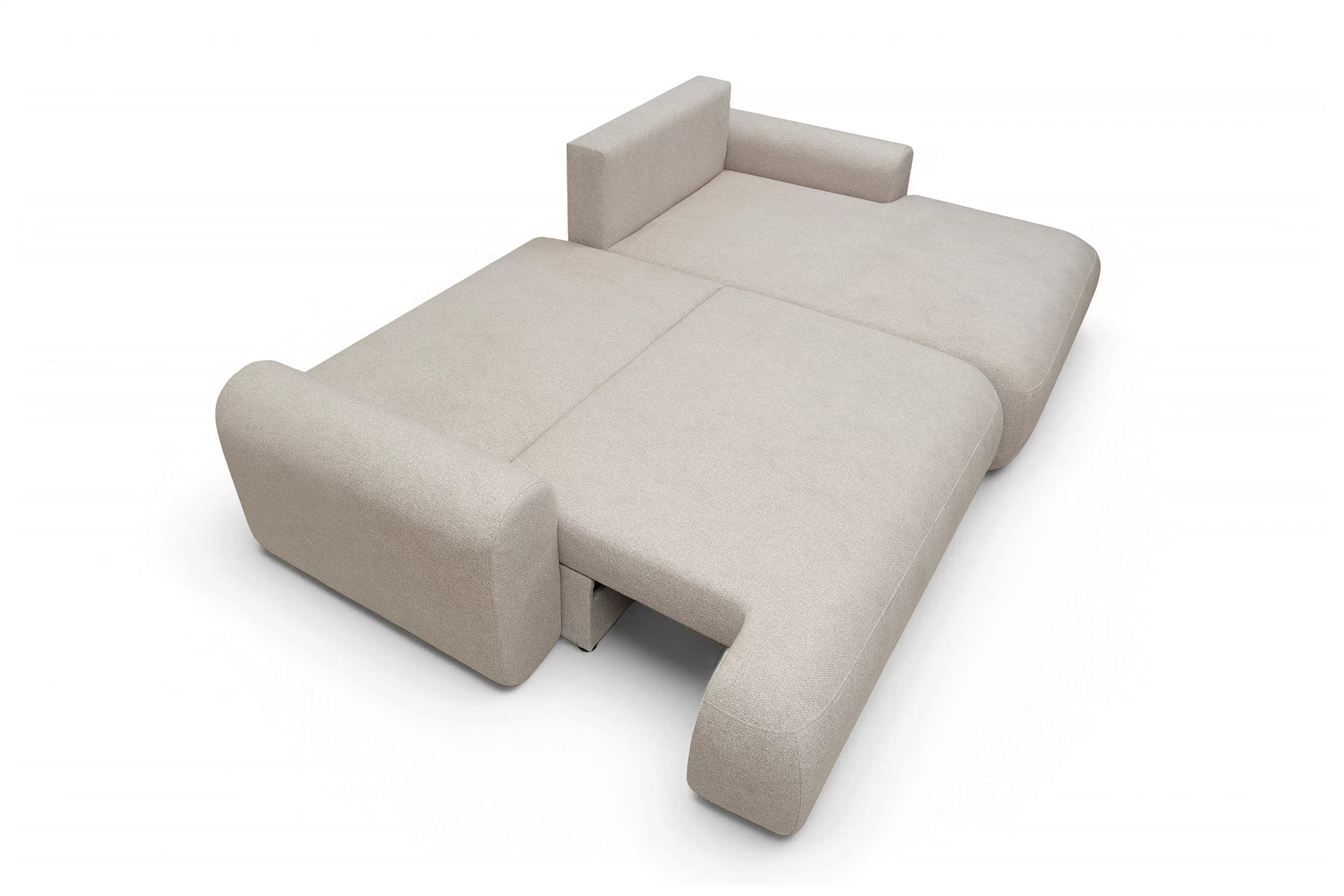 Rohová pohovka Lotulis Mini s rozkladem pravostranná - krémová hydrofobní tkanina Blur 01 Rohová sedací souprava Lotulis Mini rozkládací pravá - kremowa Pletenina hydrofobowa Blur 01