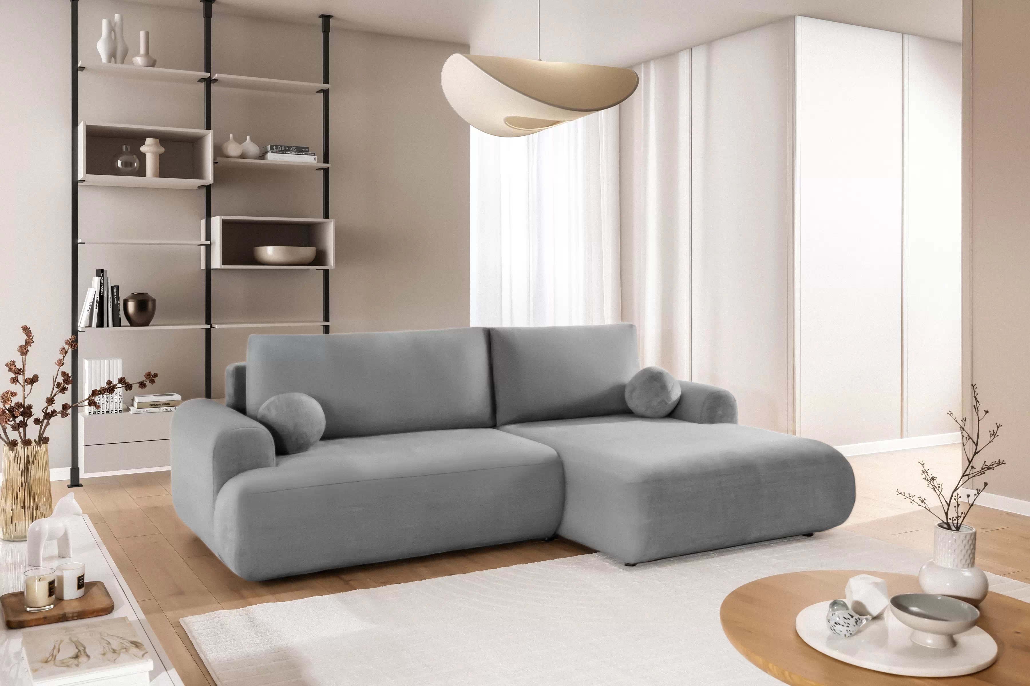 Rozkládací rohová sedací souprava Lotulis Mini pravá - šedá Blur 18 Rohová sedací souprava Lotulis Mini rozkládací pravá - šedá Pletenina hydrofobowa Blur 18