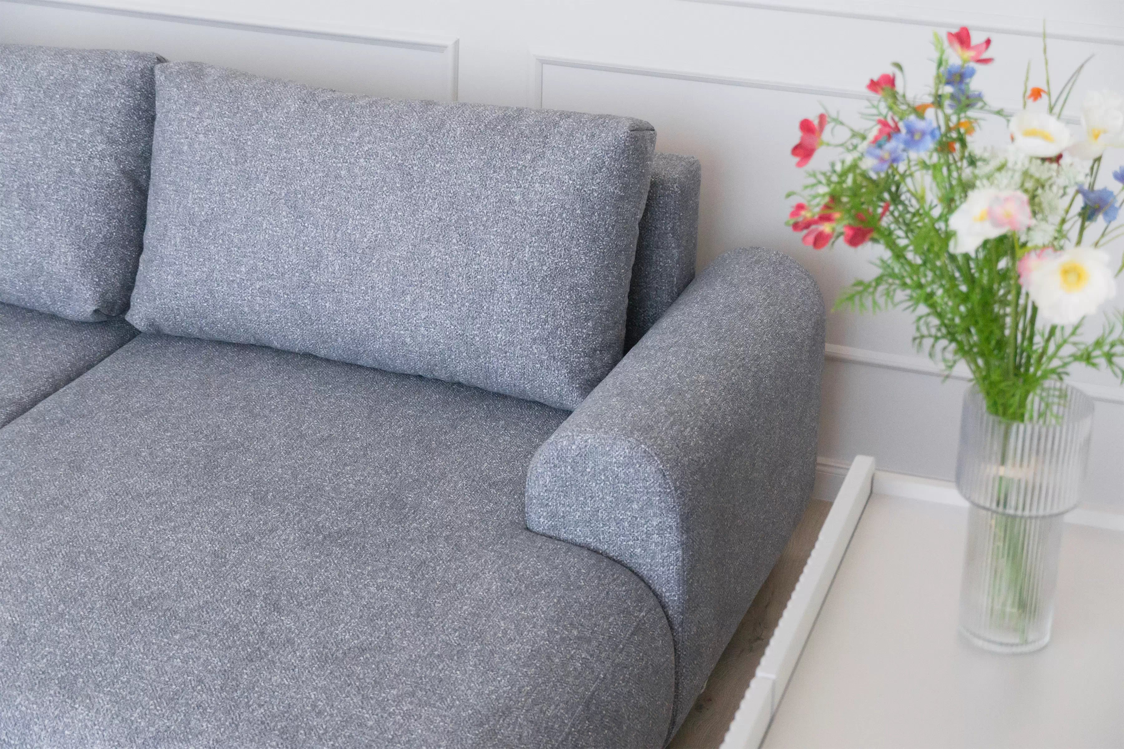 Rozkládací rohová sedací souprava Lotulis Mini pravá - šedá Blur 18 Rohová sedací souprava Lotulis Mini rozkládací pravá - šedá Pletenina hydrofobowa Blur 18