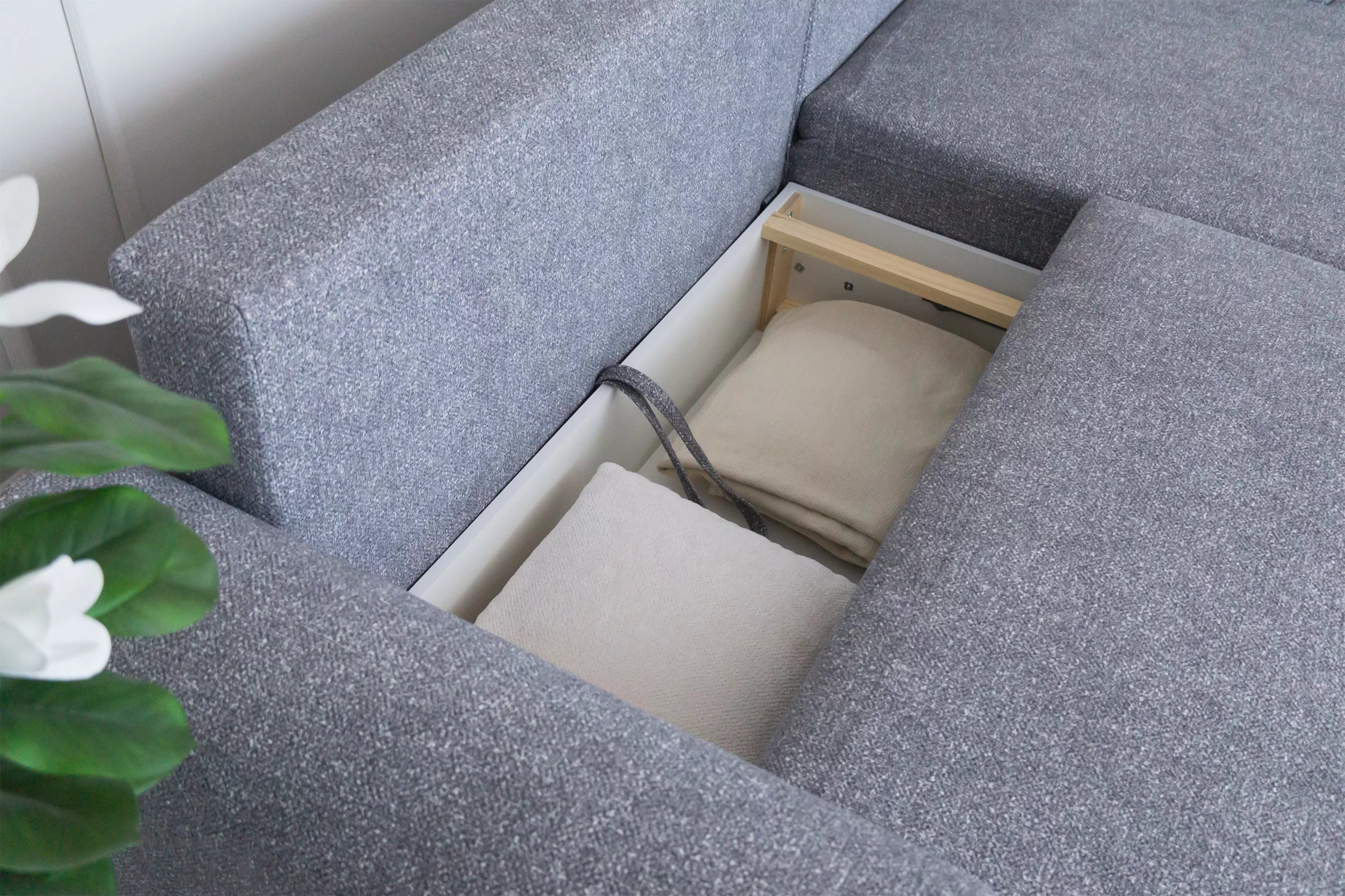 Rozkládací rohová sedací souprava Lotulis Mini pravá - šedá Blur 18 Rohová sedací souprava Lotulis Mini rozkládací pravá - šedá Pletenina hydrofobowa Blur 18