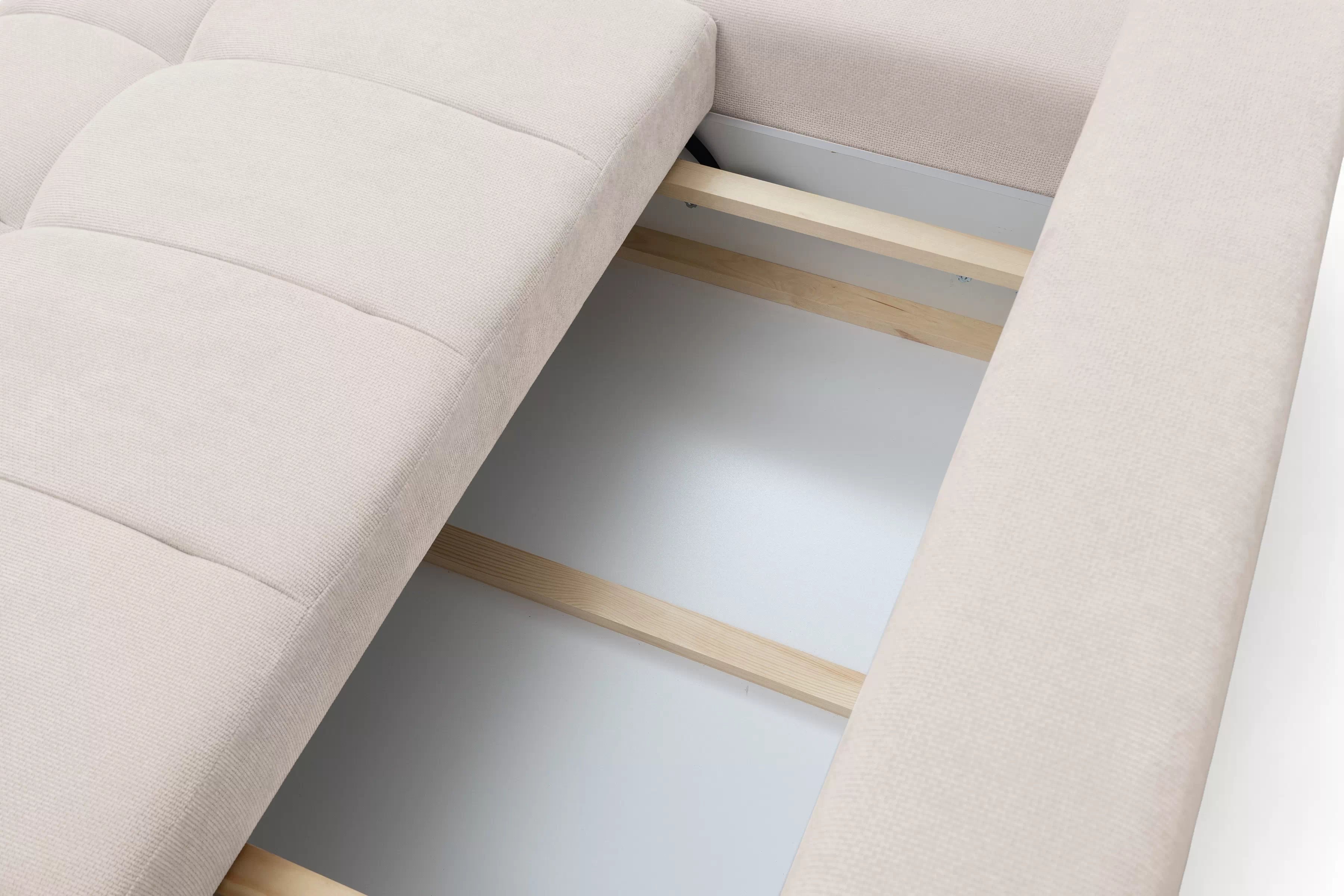 Rozkladacia rohová sedačka Lutario L II ľavá - béžová hydrofóbna pletenina Venice 2026 Rohová sedacia súprava Lutario L II s funkciou spánku Ľavá strana - Béžová plecionka hydrofobowa Venice 2026