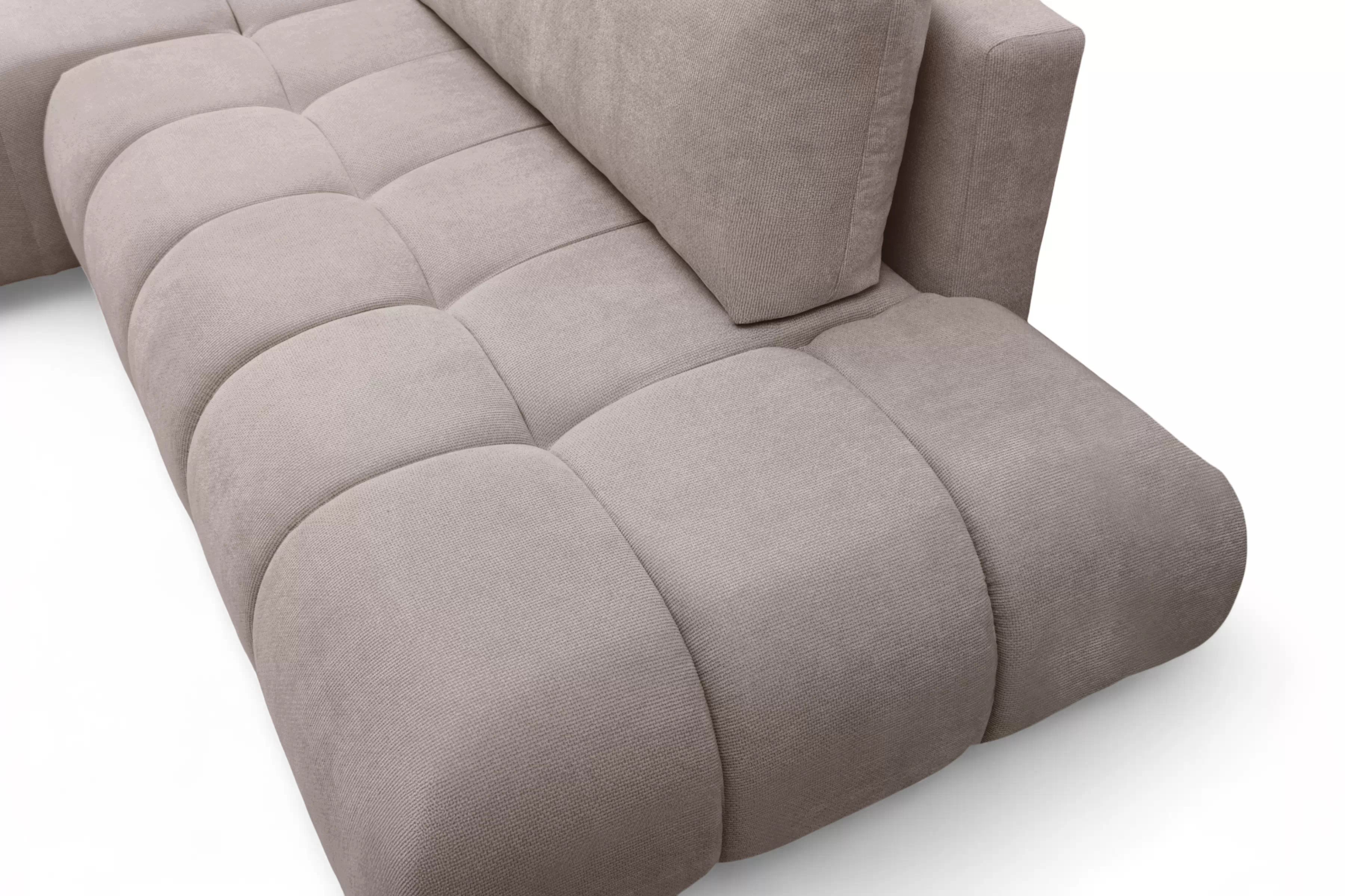 Rohová rozkládací pohovka Lutario L II levá s funkcí spánku - tmavě béžová hydrofobní tkanina Venice 2031 Rohová sedací souprava Lutario L II rozkládací levá - ciemnobezowa plecionka hydrofobowa Venice 2031