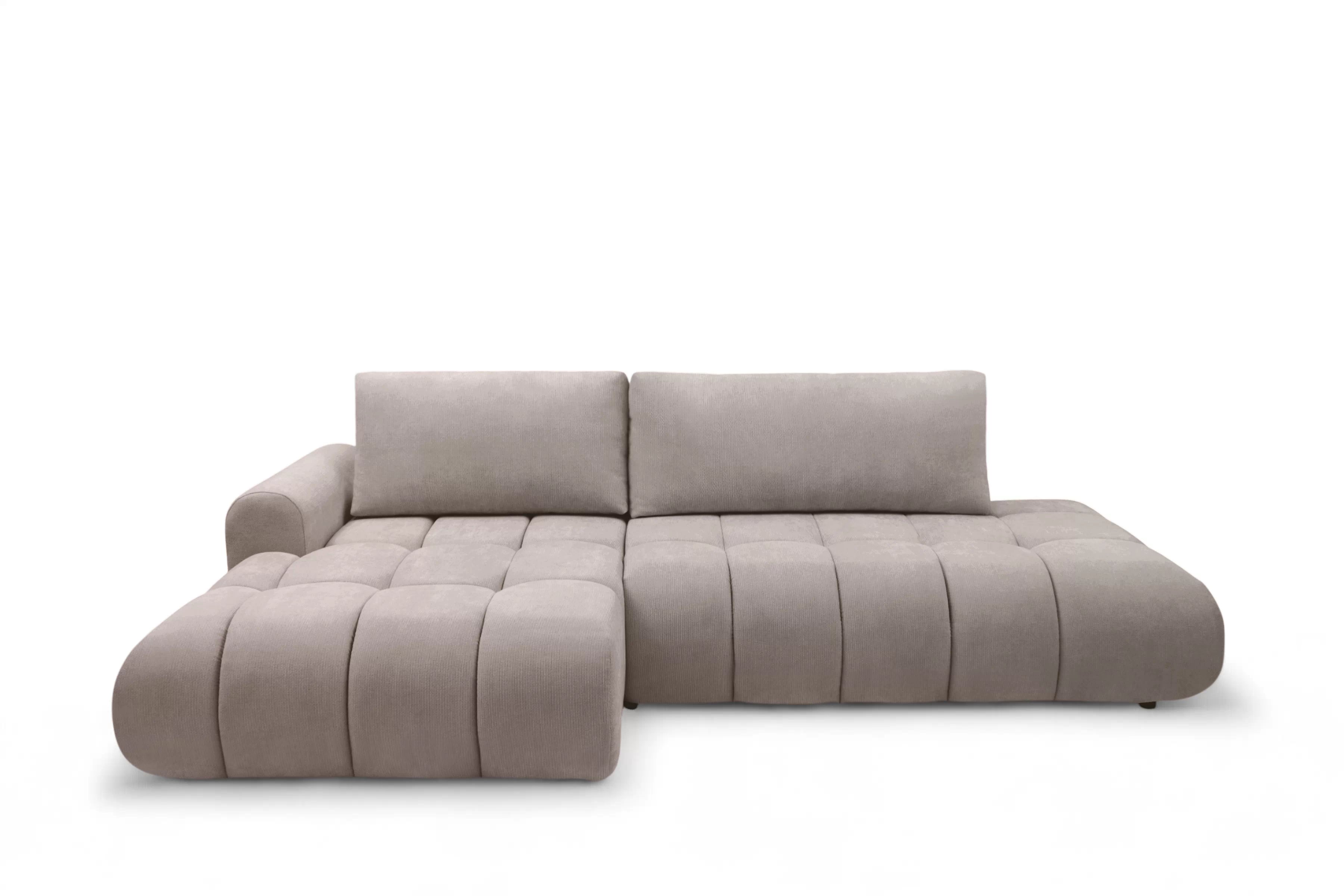 Rohová rozkládací pohovka Lutario L II levá s funkcí spánku - tmavě béžová hydrofobní tkanina Venice 2031 Rohová sedací souprava Lutario L II rozkládací levá - ciemnobezowa plecionka hydrofobowa Venice 2031