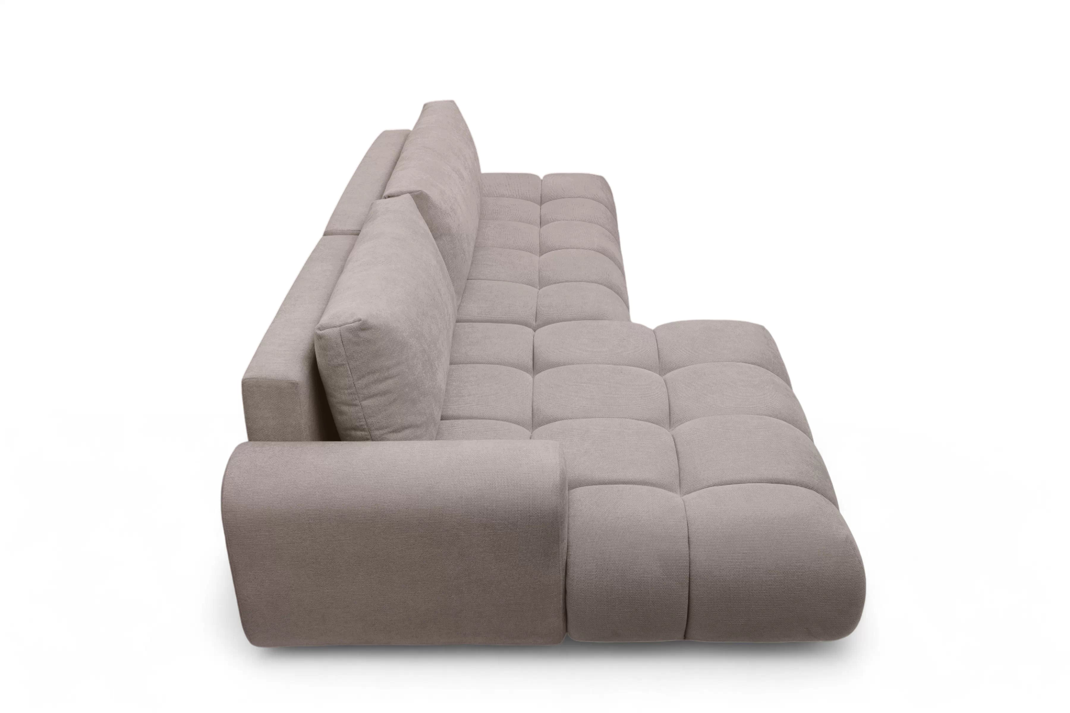 Rohová rozkládací pohovka Lutario L II levá s funkcí spánku - tmavě béžová hydrofobní tkanina Venice 2031 Rohová sedací souprava Lutario L II rozkládací levá - ciemnobezowa plecionka hydrofobowa Venice 2031