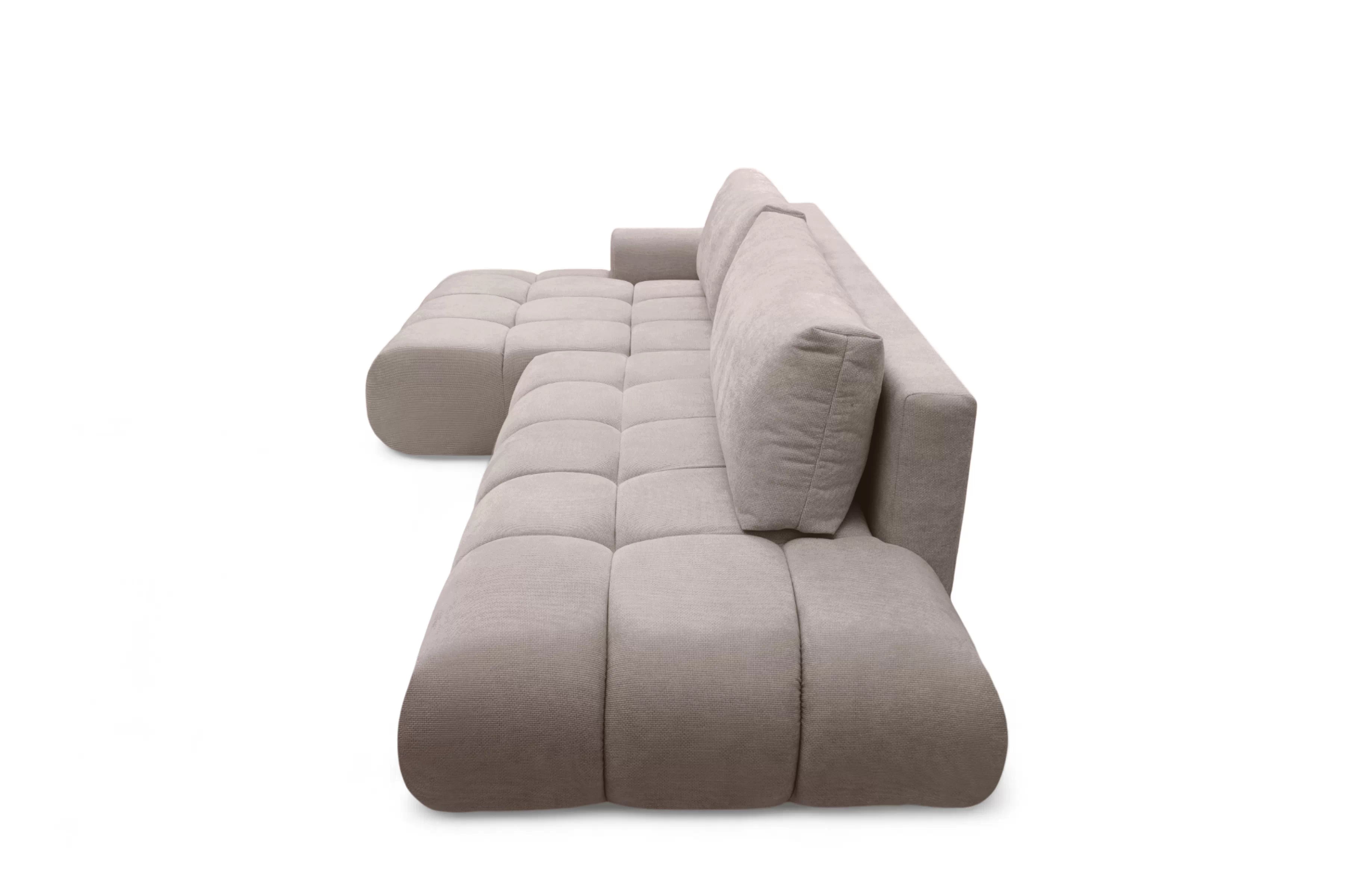 Rohová rozkládací pohovka Lutario L II levá s funkcí spánku - tmavě béžová hydrofobní tkanina Venice 2031 Rohová sedací souprava Lutario L II rozkládací levá - ciemnobezowa plecionka hydrofobowa Venice 2031