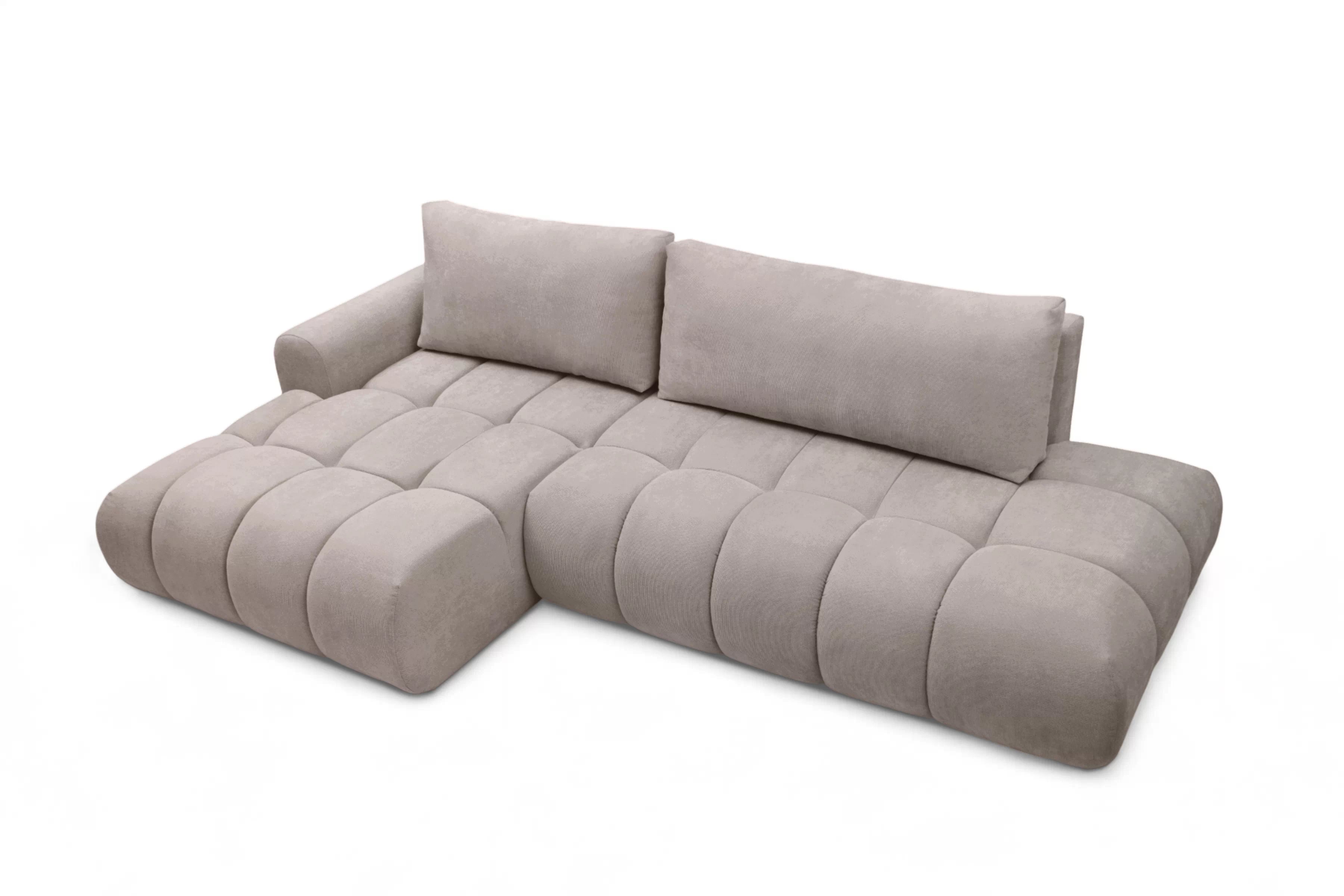 Rohová rozkládací pohovka Lutario L II levá s funkcí spánku - tmavě béžová hydrofobní tkanina Venice 2031 Rohová sedací souprava Lutario L II rozkládací levá - ciemnobezowa plecionka hydrofobowa Venice 2031