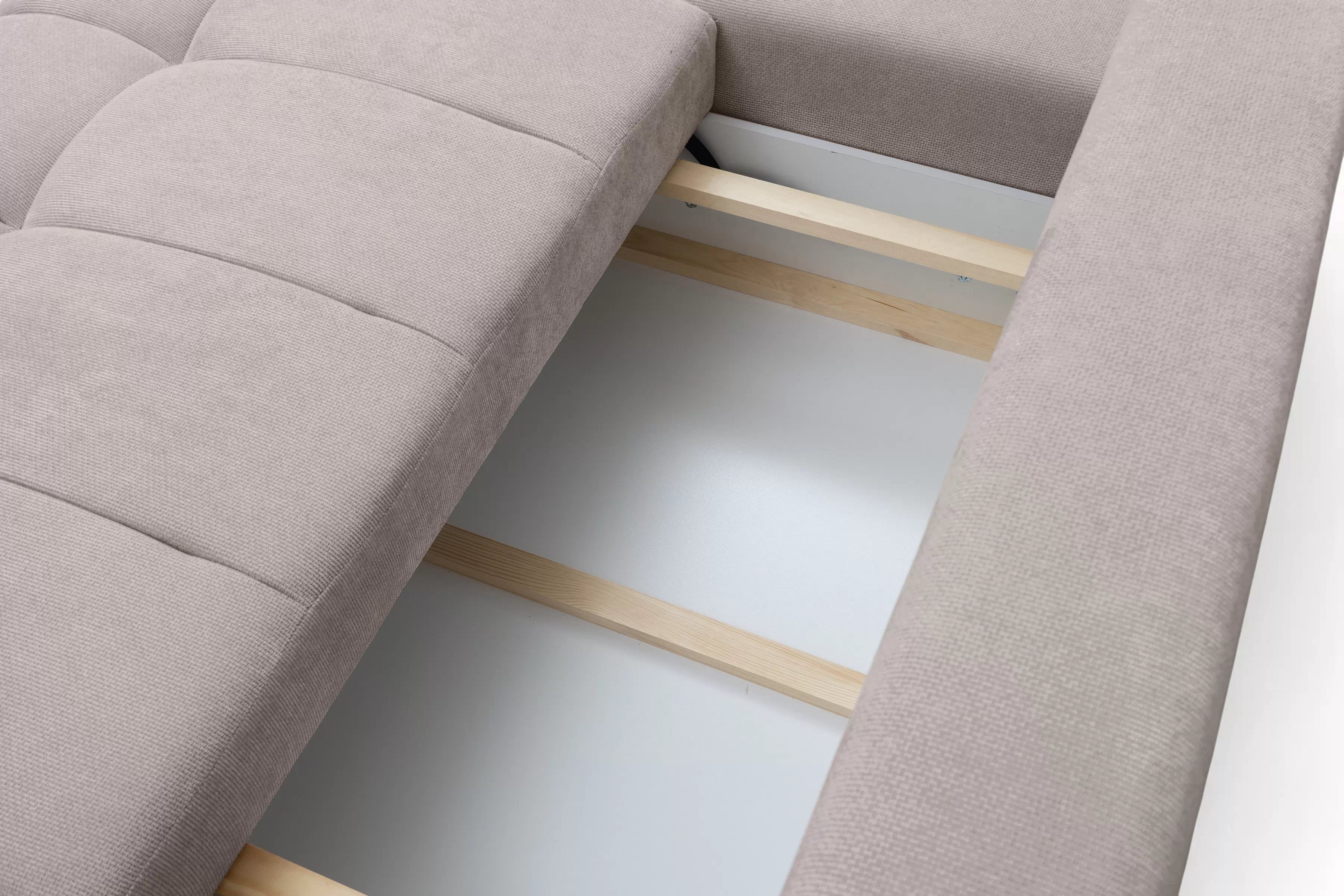 Rohová rozkládací pohovka Lutario L II levá s funkcí spánku - tmavě béžová hydrofobní tkanina Venice 2031 Rohová sedací souprava Lutario L II rozkládací levá - ciemnobezowa plecionka hydrofobowa Venice 2031