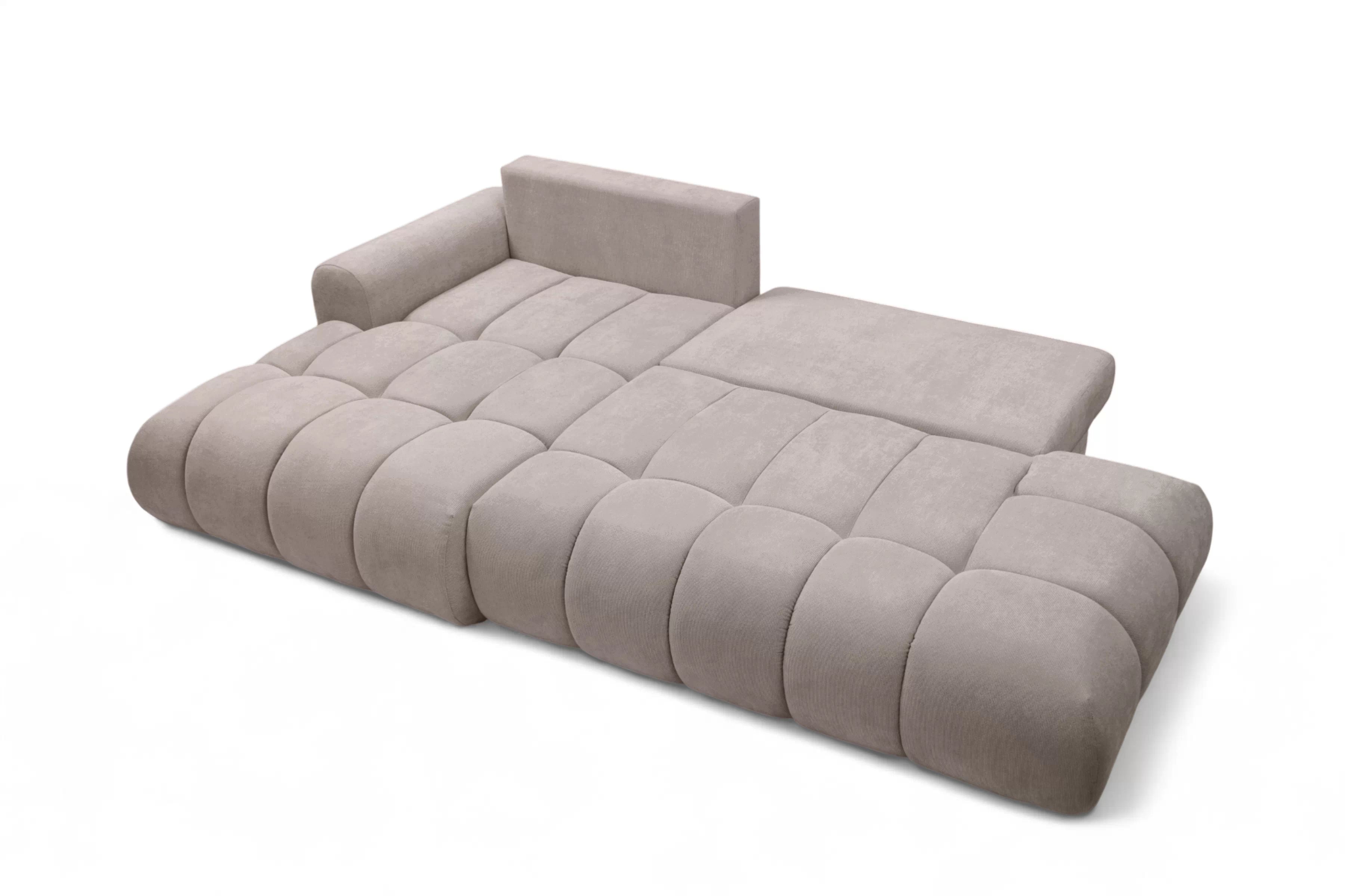 Rohová rozkládací pohovka Lutario L II levá s funkcí spánku - tmavě béžová hydrofobní tkanina Venice 2031 Rohová sedací souprava Lutario L II rozkládací levá - ciemnobezowa plecionka hydrofobowa Venice 2031