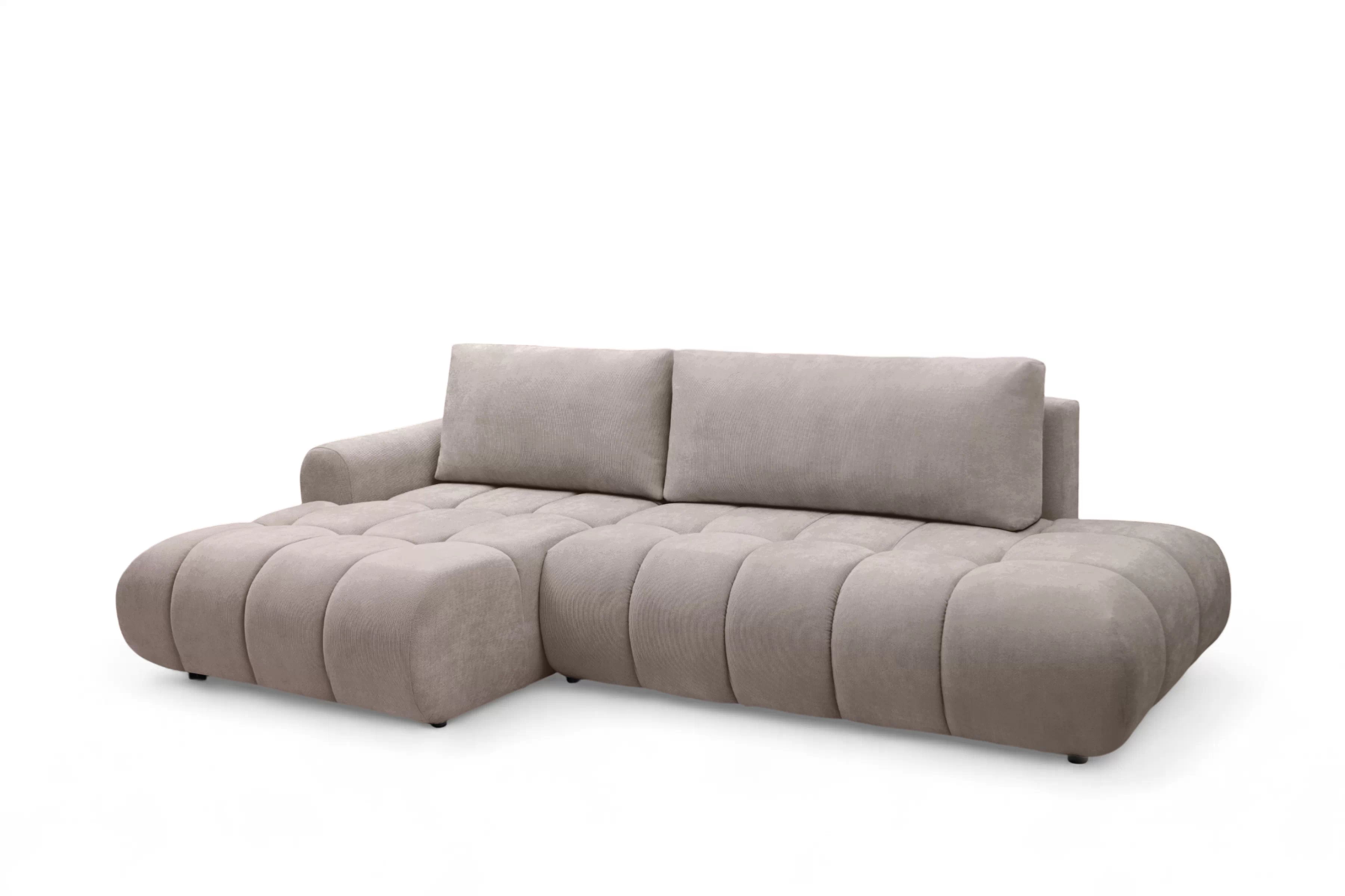 Rohová rozkládací pohovka Lutario L II levá s funkcí spánku - tmavě béžová hydrofobní tkanina Venice 2031 Rohová sedací souprava Lutario L II rozkládací levá - ciemnobezowa plecionka hydrofobowa Venice 2031