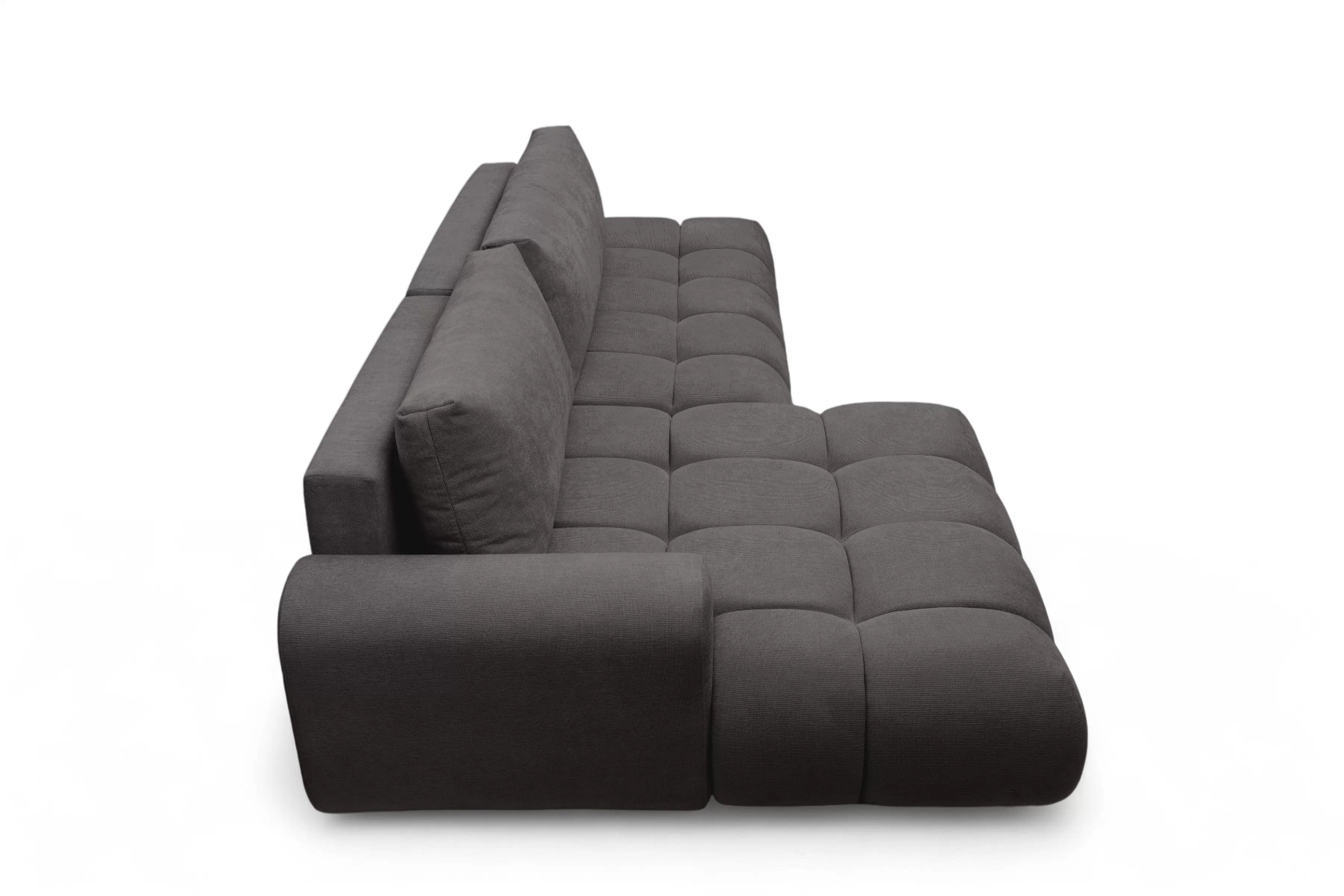 Rohová pohovka Lutario L II s rozkladem levostranná - tmavě šedá hydrofobní tkanina Venice 2021 Rohová sedací souprava Lutario L II rozkládací levá - ciemnoszara plecionka hydrofobowa Venice 2021