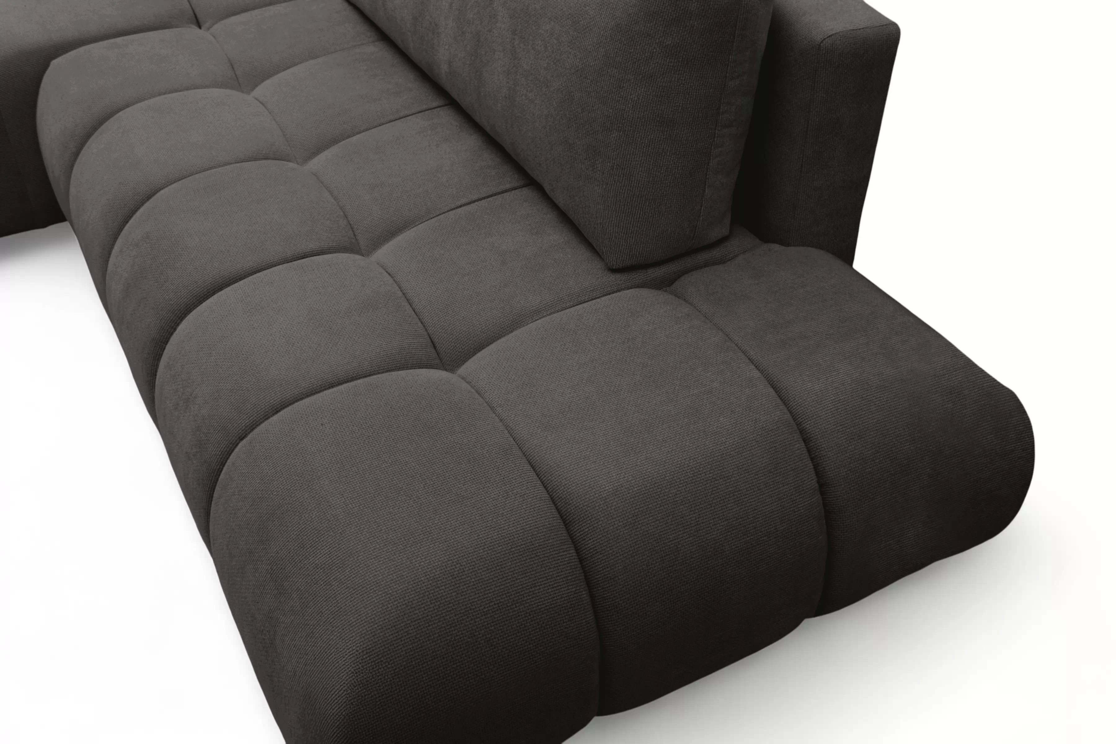 Rohová pohovka Lutario L II s rozkladem levostranná - tmavě šedá hydrofobní tkanina Venice 2021 Rohová sedací souprava Lutario L II rozkládací levá - ciemnoszara plecionka hydrofobowa Venice 2021