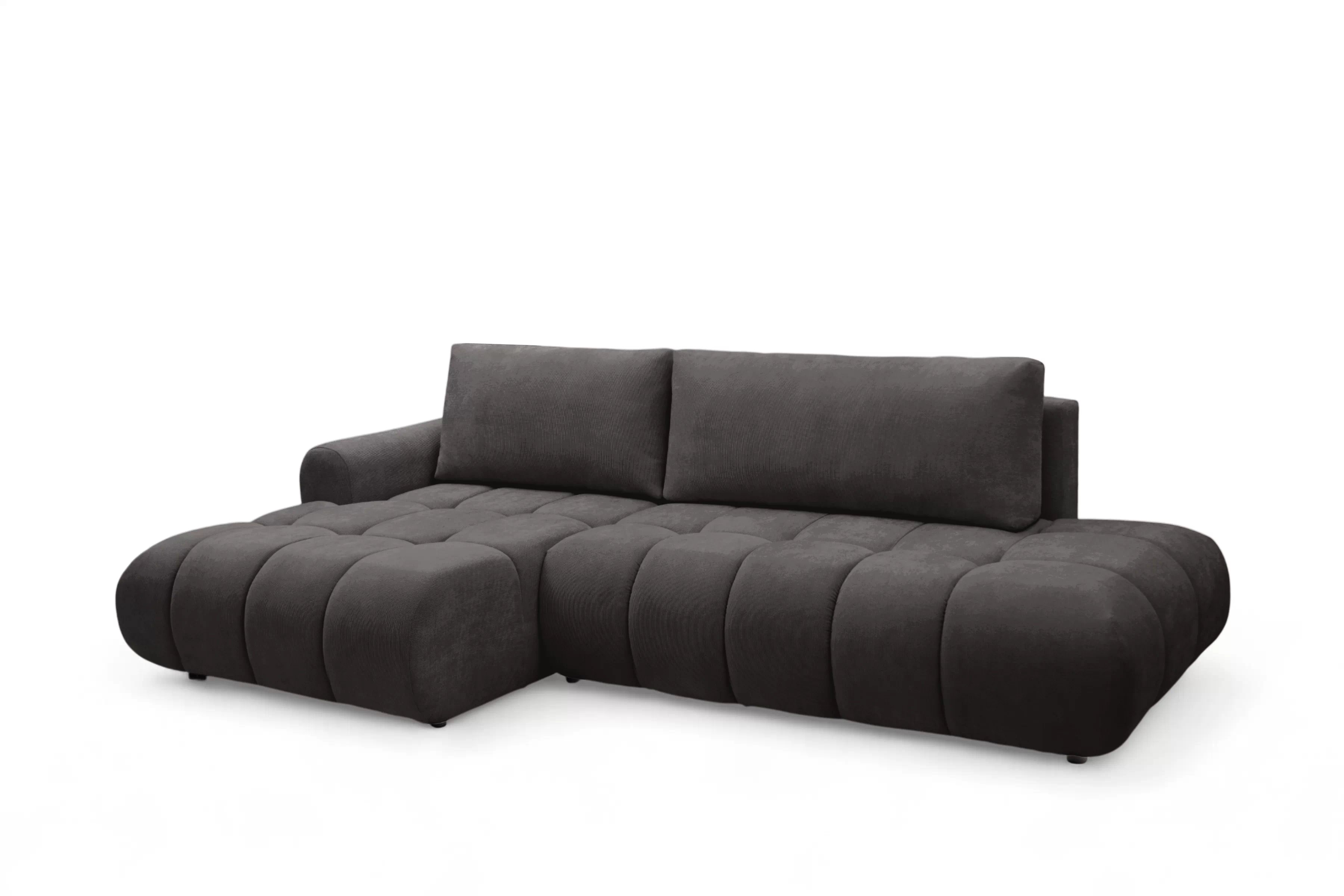 Rohová pohovka Lutario L II s rozkladem levostranná - tmavě šedá hydrofobní tkanina Venice 2021 Rohová sedací souprava Lutario L II rozkládací levá - ciemnoszara plecionka hydrofobowa Venice 2021