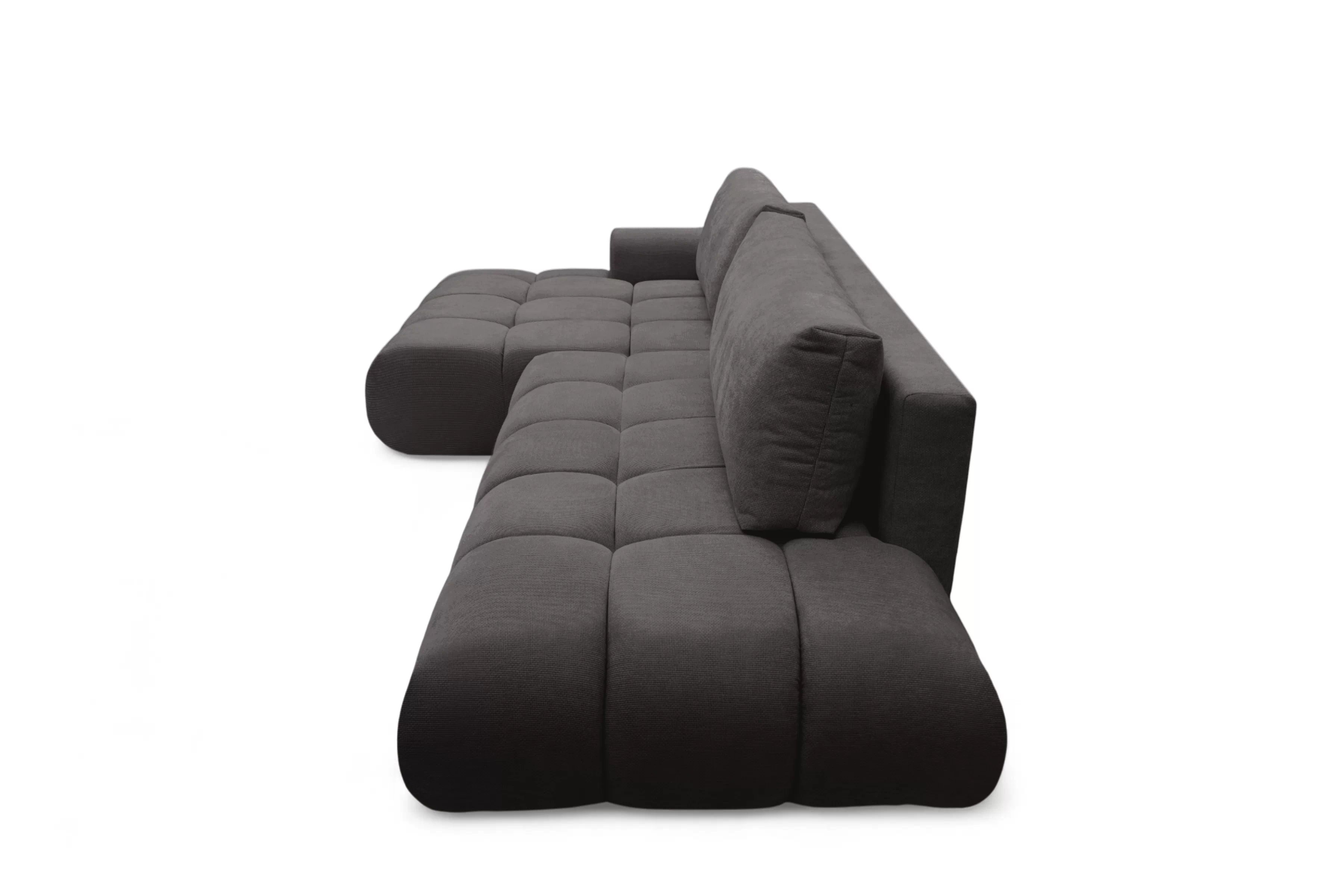 Rohová pohovka Lutario L II s rozkladem levostranná - tmavě šedá hydrofobní tkanina Venice 2021 Rohová sedací souprava Lutario L II rozkládací levá - ciemnoszara plecionka hydrofobowa Venice 2021