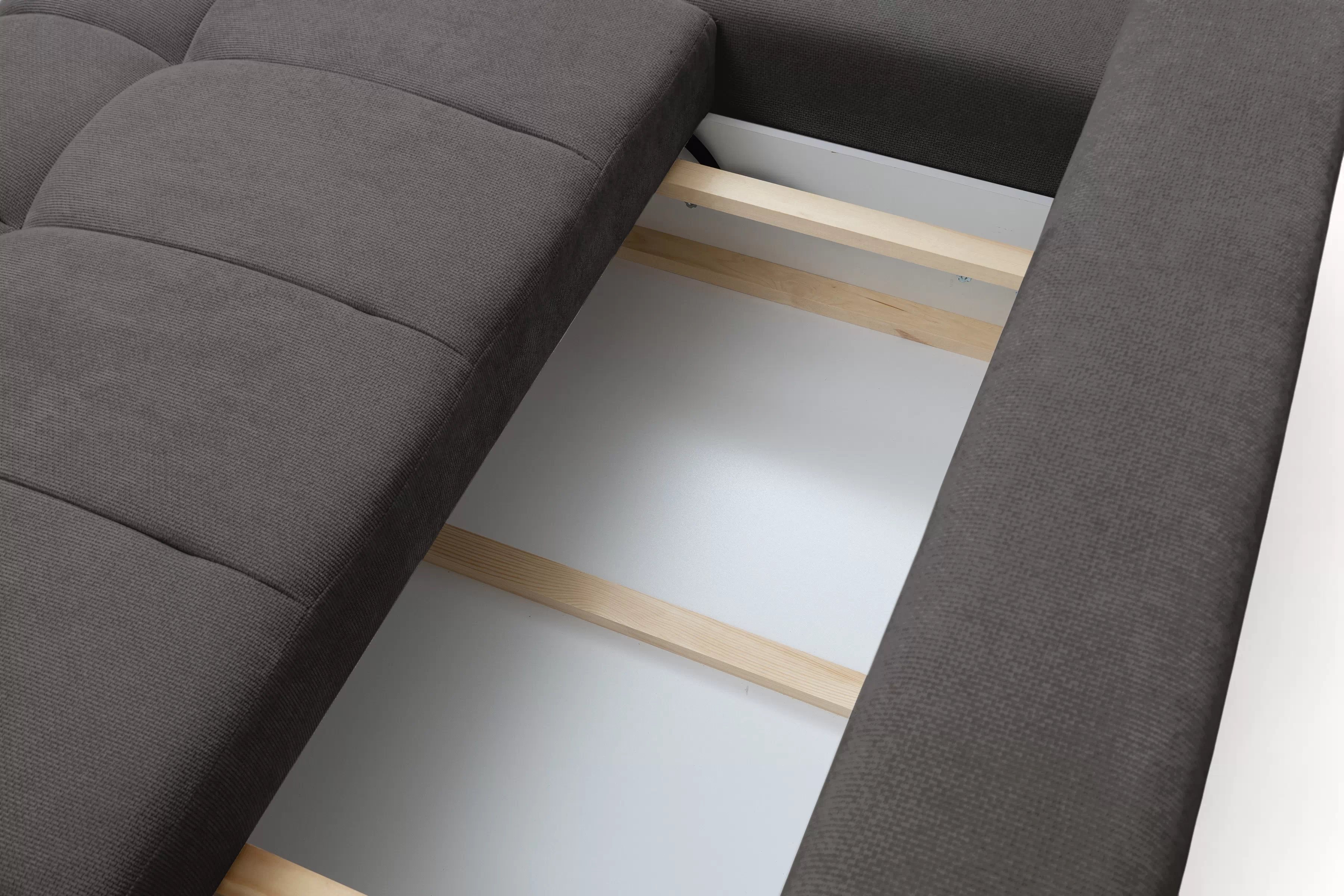 Rohová pohovka Lutario L II s rozkladem levostranná - tmavě šedá hydrofobní tkanina Venice 2021 Rohová sedací souprava Lutario L II rozkládací levá - ciemnoszara plecionka hydrofobowa Venice 2021