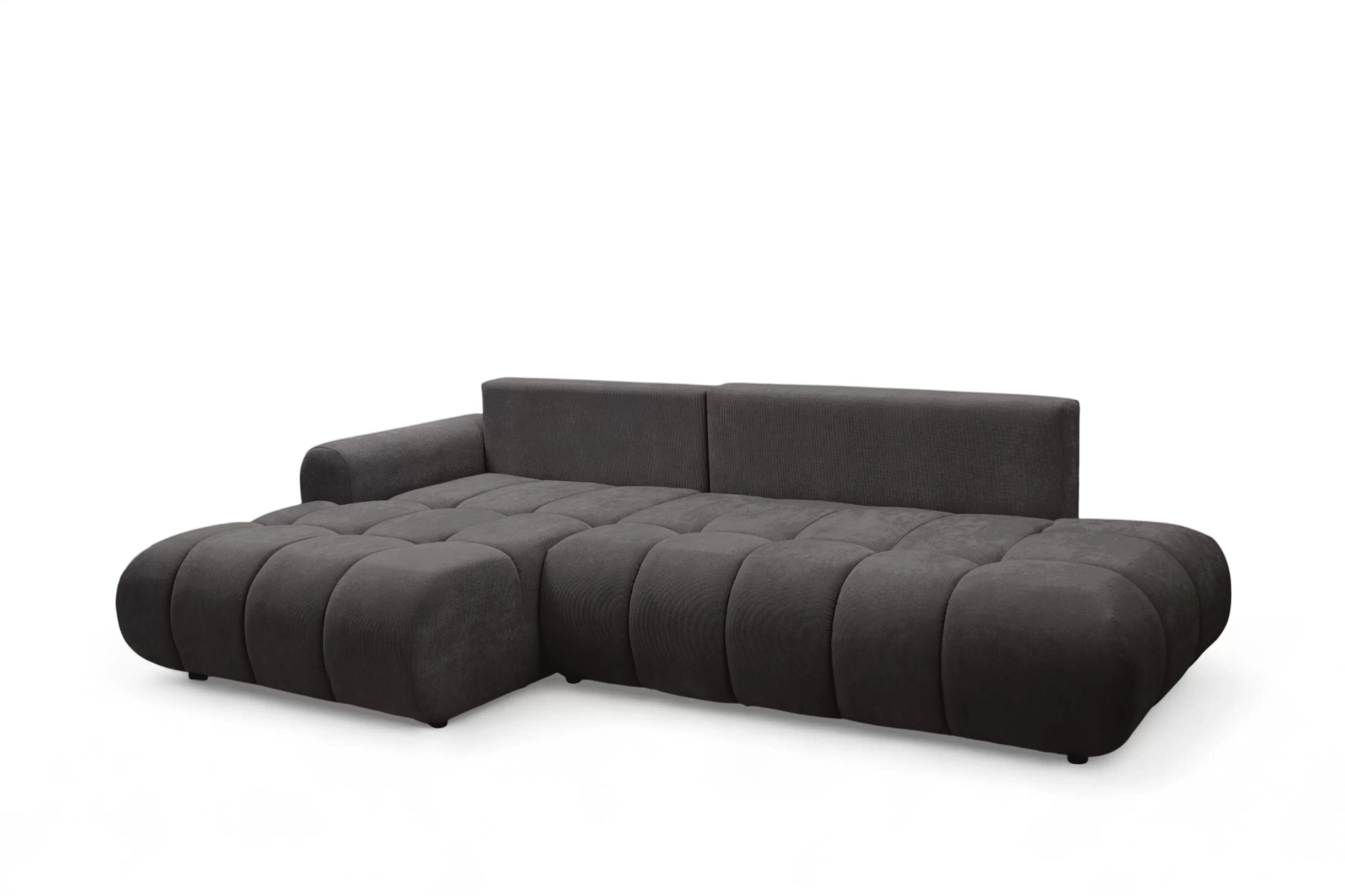 Rohová pohovka Lutario L II s rozkladem levostranná - tmavě šedá hydrofobní tkanina Venice 2021 Rohová sedací souprava Lutario L II rozkládací levá - ciemnoszara plecionka hydrofobowa Venice 2021