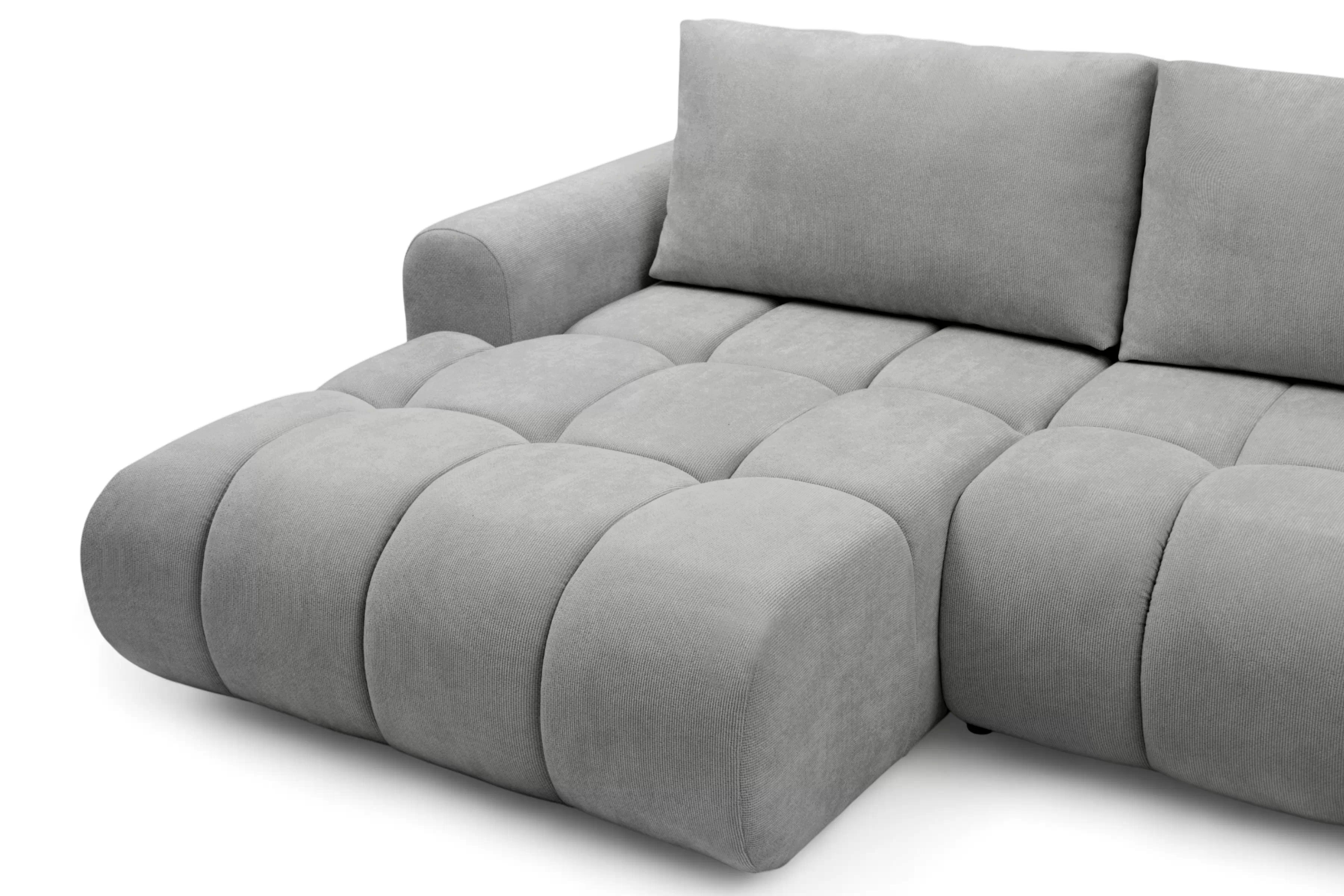 Rohová rozkládací pohovka Lutario L II levá s funkcí spánku - šedá hydrofobní tkanina Venice 2023 Rohová sedací souprava Lutario L II rozkládací levá - šedá plecionka hydrofobowa Venice 2023