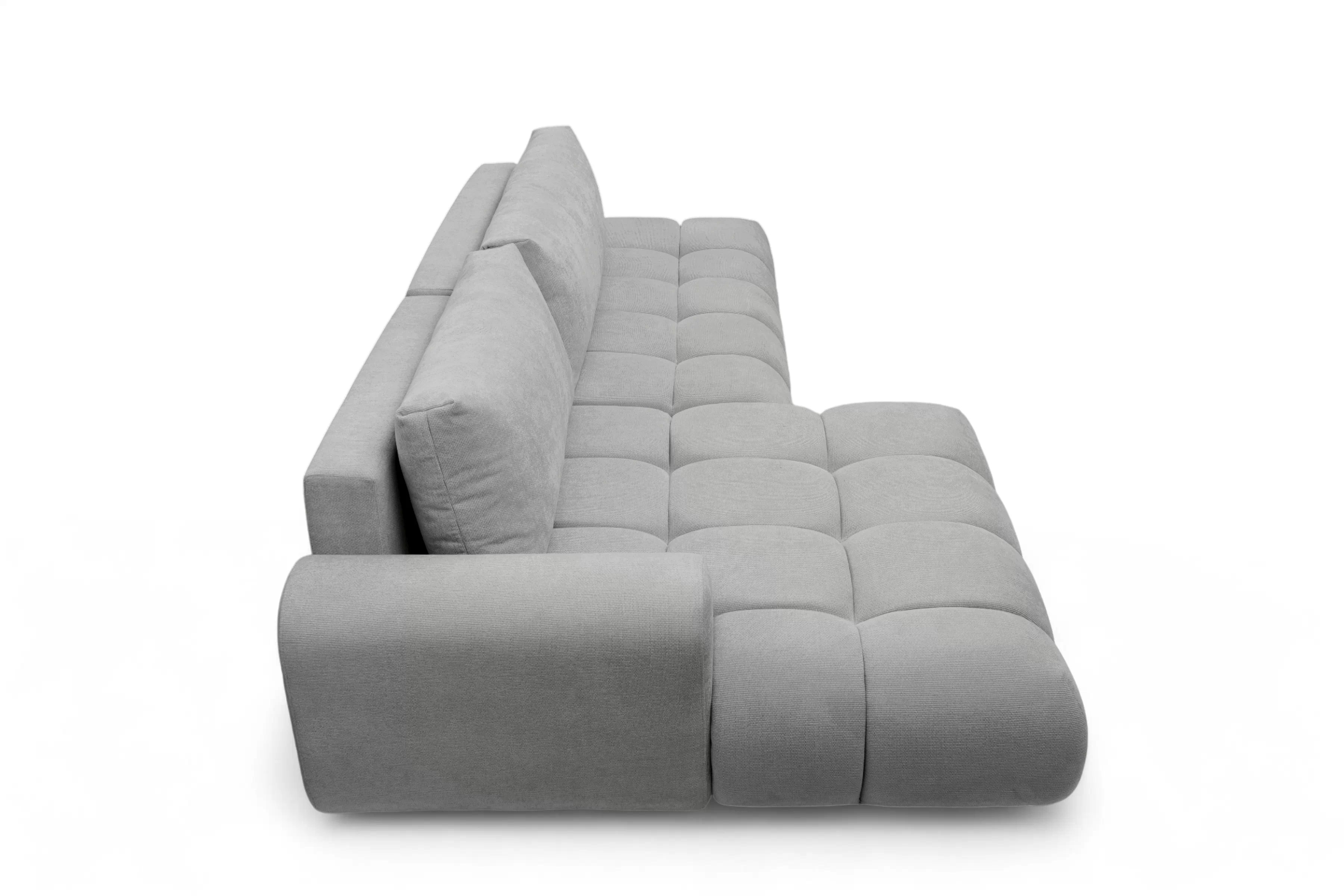 Rohová rozkládací pohovka Lutario L II levá s funkcí spánku - šedá hydrofobní tkanina Venice 2023 Rohová sedací souprava Lutario L II rozkládací levá - šedá plecionka hydrofobowa Venice 2023