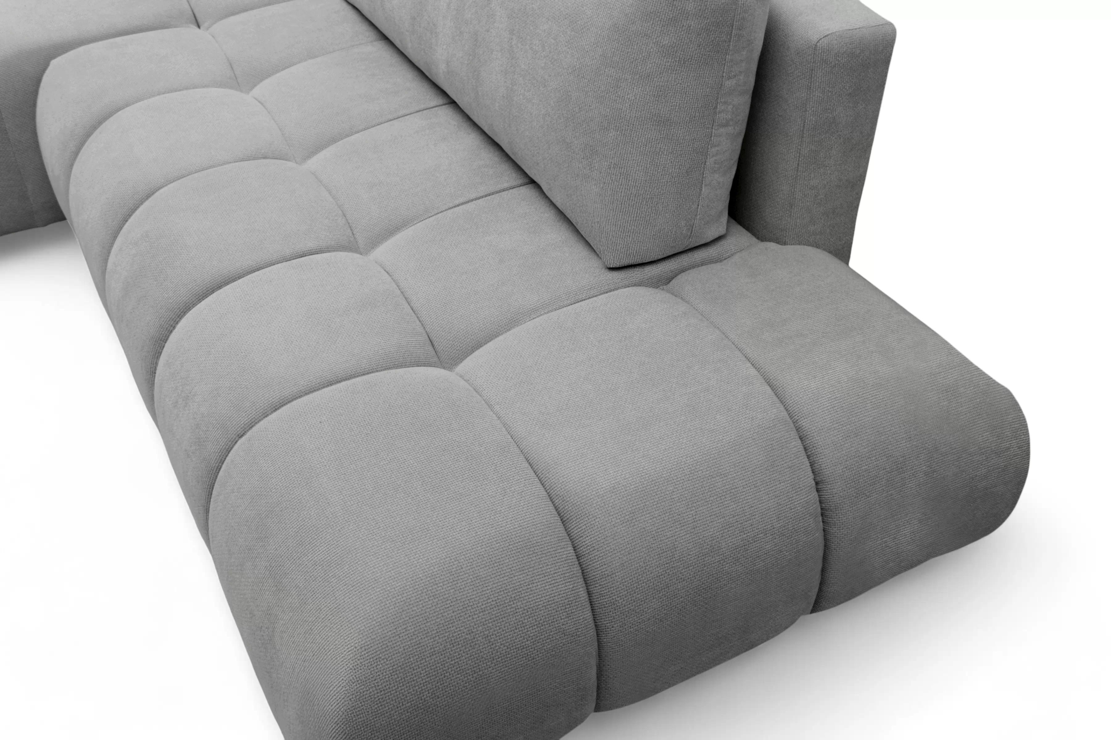 Rohová rozkládací pohovka Lutario L II levá s funkcí spánku - šedá hydrofobní tkanina Venice 2023 Rohová sedací souprava Lutario L II rozkládací levá - šedá plecionka hydrofobowa Venice 2023