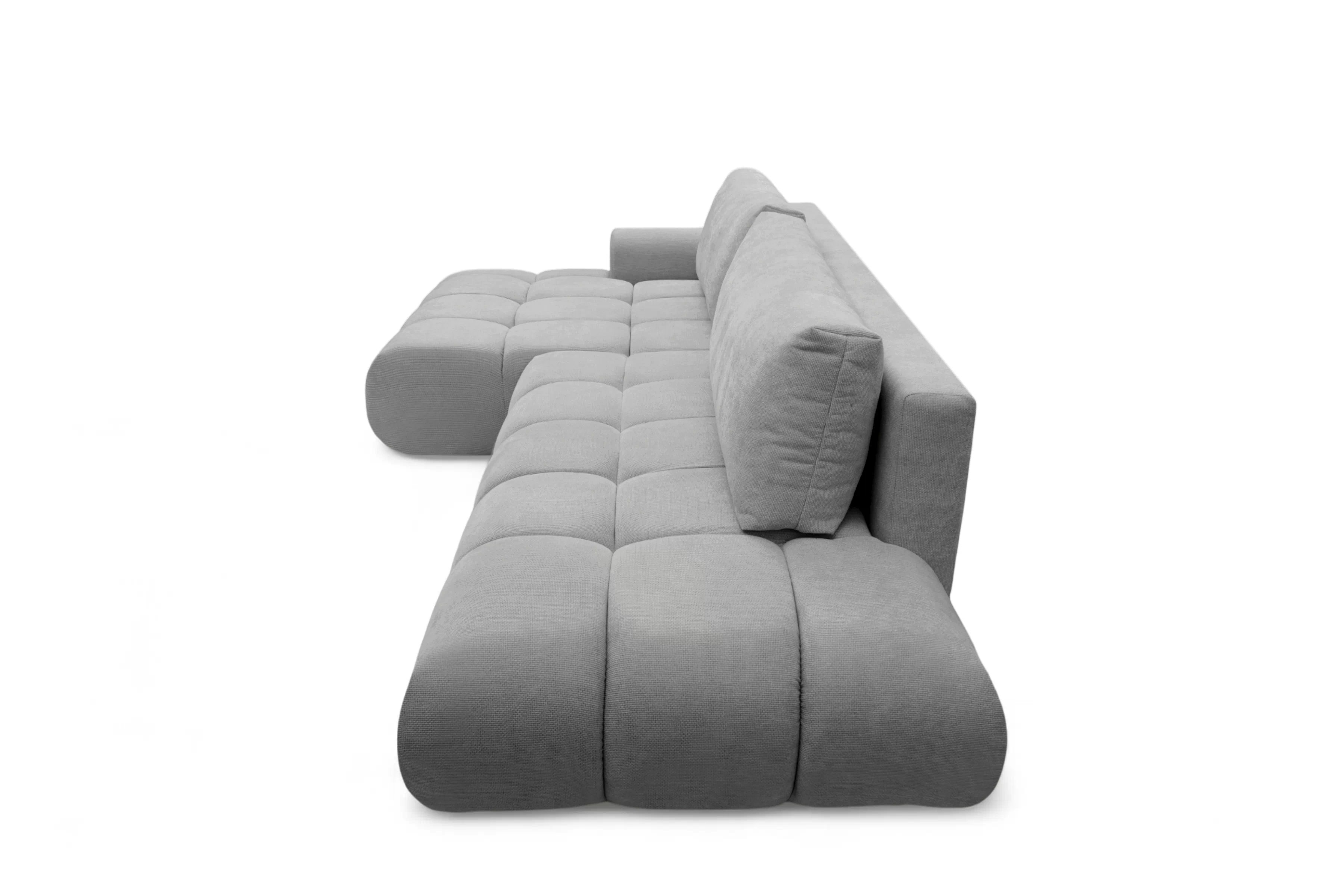 Rohová rozkládací pohovka Lutario L II levá s funkcí spánku - šedá hydrofobní tkanina Venice 2023 Rohová sedací souprava Lutario L II rozkládací levá - šedá plecionka hydrofobowa Venice 2023