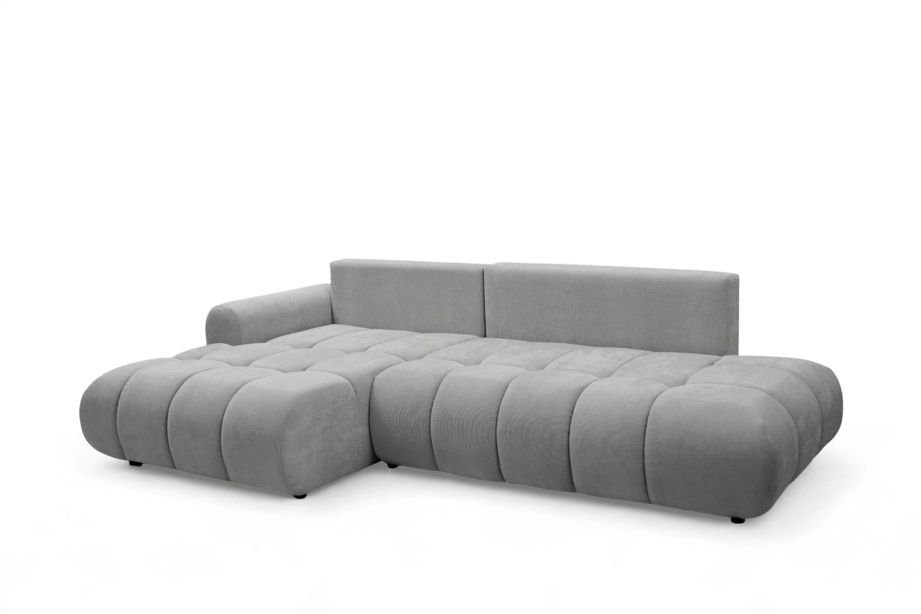 Rohová rozkládací pohovka Lutario L II levá s funkcí spánku - šedá hydrofobní tkanina Venice 2023 Rohová sedací souprava Lutario L II rozkládací levá - šedá plecionka hydrofobowa Venice 2023