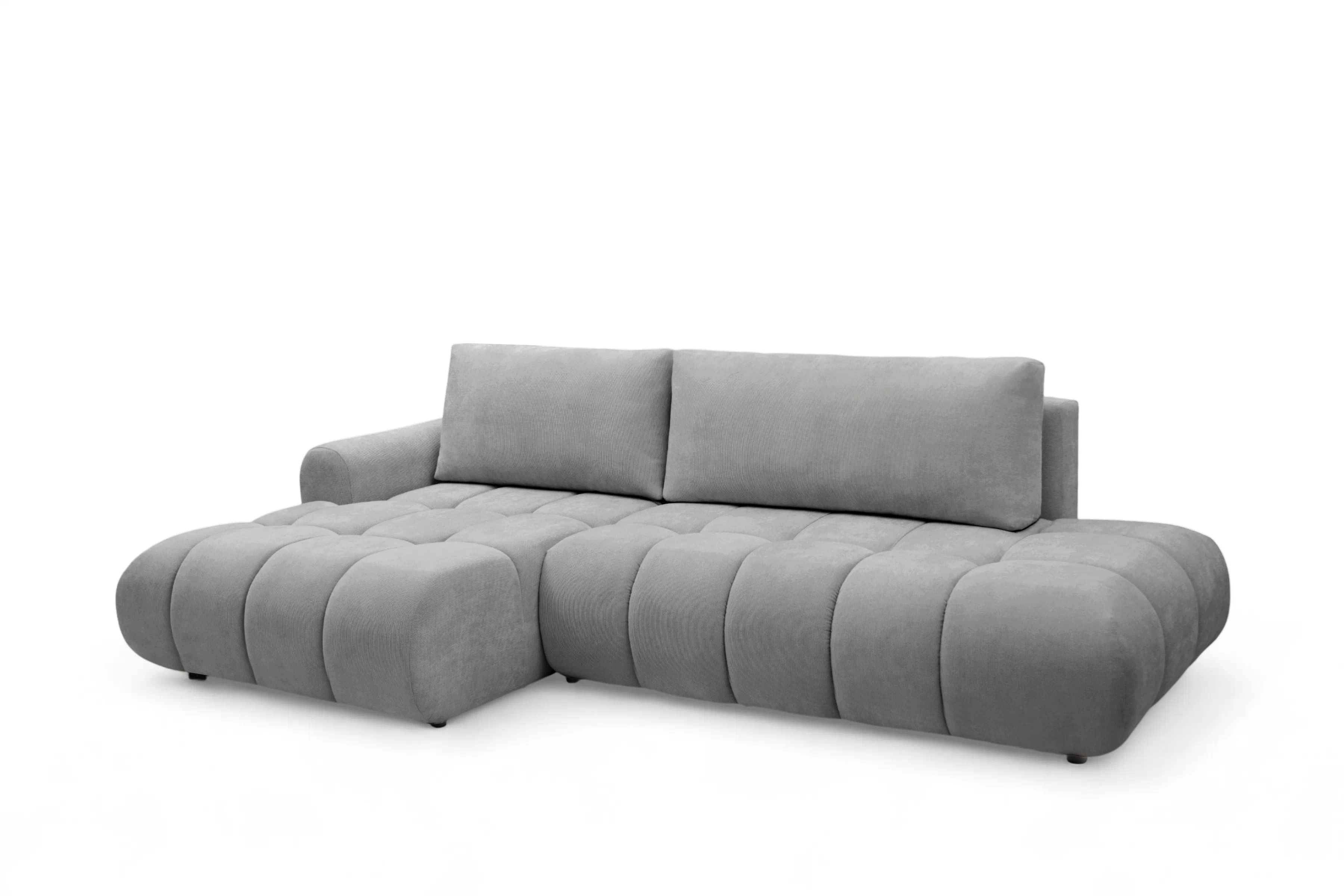 Rohová rozkládací pohovka Lutario L II levá s funkcí spánku - šedá hydrofobní tkanina Venice 2023 Rohová sedací souprava Lutario L II rozkládací levá - šedá plecionka hydrofobowa Venice 2023